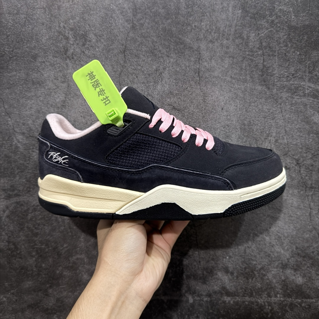【神版】Air Jordan 4 Retro Flight Court 低帮 黑粉 AJ4 乔丹4代 aj4 乔4 低邦 黑粉 乔丹篮球鞋系列 头层带半码 区别市场通货 鞋款整体以黑色翻毛皮打造，搭配侧身黑色麂皮框架，鞋舌及后跟Jumpman Logo分别采用黑色、灰色刺绣点缀，后跟侧身Flighth字样也辅以灰色刺绣呈现，秉承轻量化的速度型篮球鞋设计思想完成设计，降低重量的同时提升舒适度，中底延续前作使用了分离式后掌可视化Air Soleb气垫。鞋带孔和后跟鞋提以籃网为造型灵感，将篮球运动巧妙融入到鞋款的设计之中，使鞋身整体富有流动性、节奏感和优雅气质。 货号：HF3255-012 尺码：36 36.5 37.5 38 38.5 39 40 40.5 41 42 42.5 43 44 44.5 45-选品中心