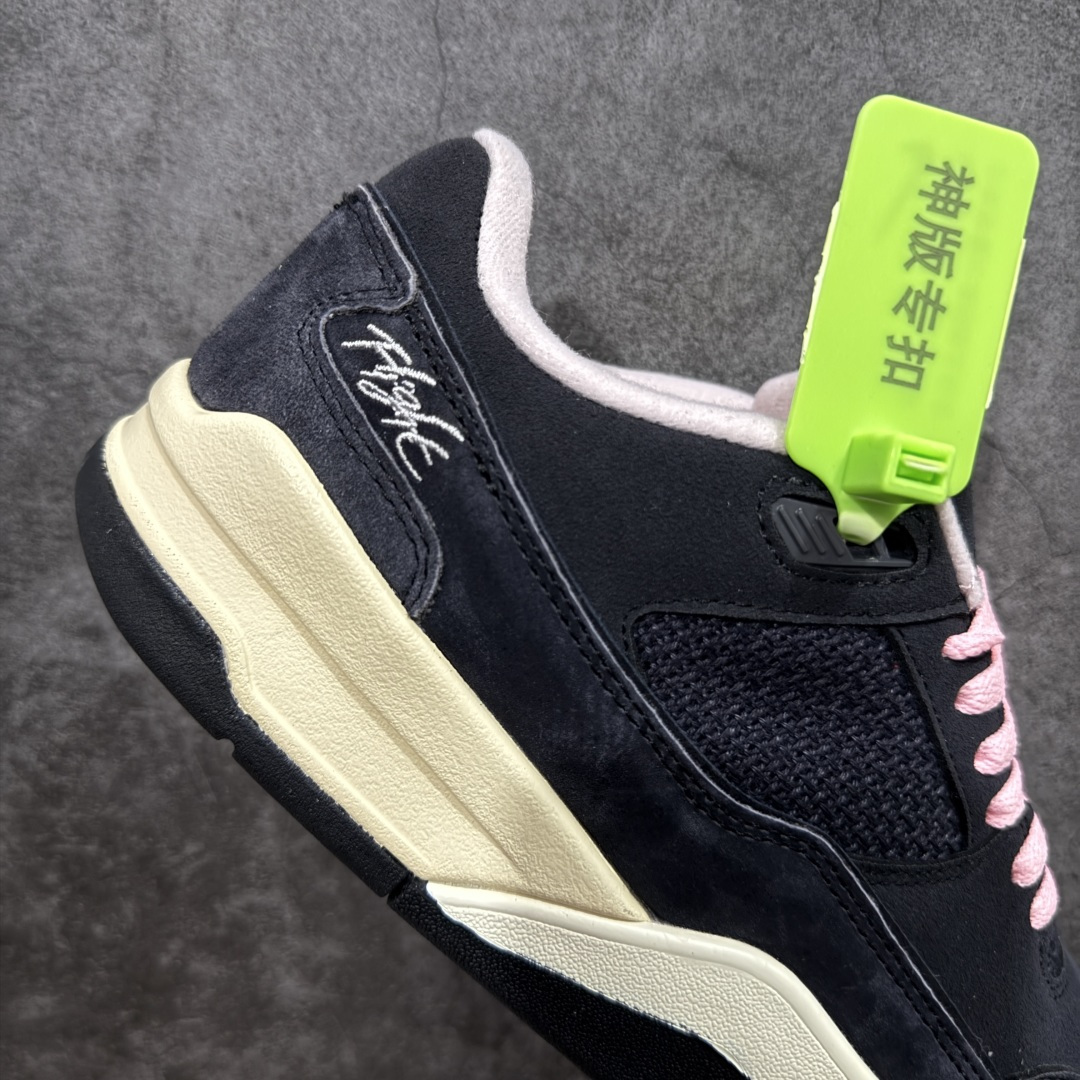 图片[7]-【神版】Air Jordan 4 Retro Flight Court 低帮 黑粉 AJ4 乔丹4代 aj4 乔4 低邦 黑粉 乔丹篮球鞋系列 头层带半码 区别市场通货 鞋款整体以黑色翻毛皮打造，搭配侧身黑色麂皮框架，鞋舌及后跟Jumpman Logo分别采用黑色、灰色刺绣点缀，后跟侧身Flighth字样也辅以灰色刺绣呈现，秉承轻量化的速度型篮球鞋设计思想完成设计，降低重量的同时提升舒适度，中底延续前作使用了分离式后掌可视化Air Soleb气垫。鞋带孔和后跟鞋提以籃网为造型灵感，将篮球运动巧妙融入到鞋款的设计之中，使鞋身整体富有流动性、节奏感和优雅气质。 货号：HF3255-012 尺码：36 36.5 37.5 38 38.5 39 40 40.5 41 42 42.5 43 44 44.5 45-选品中心