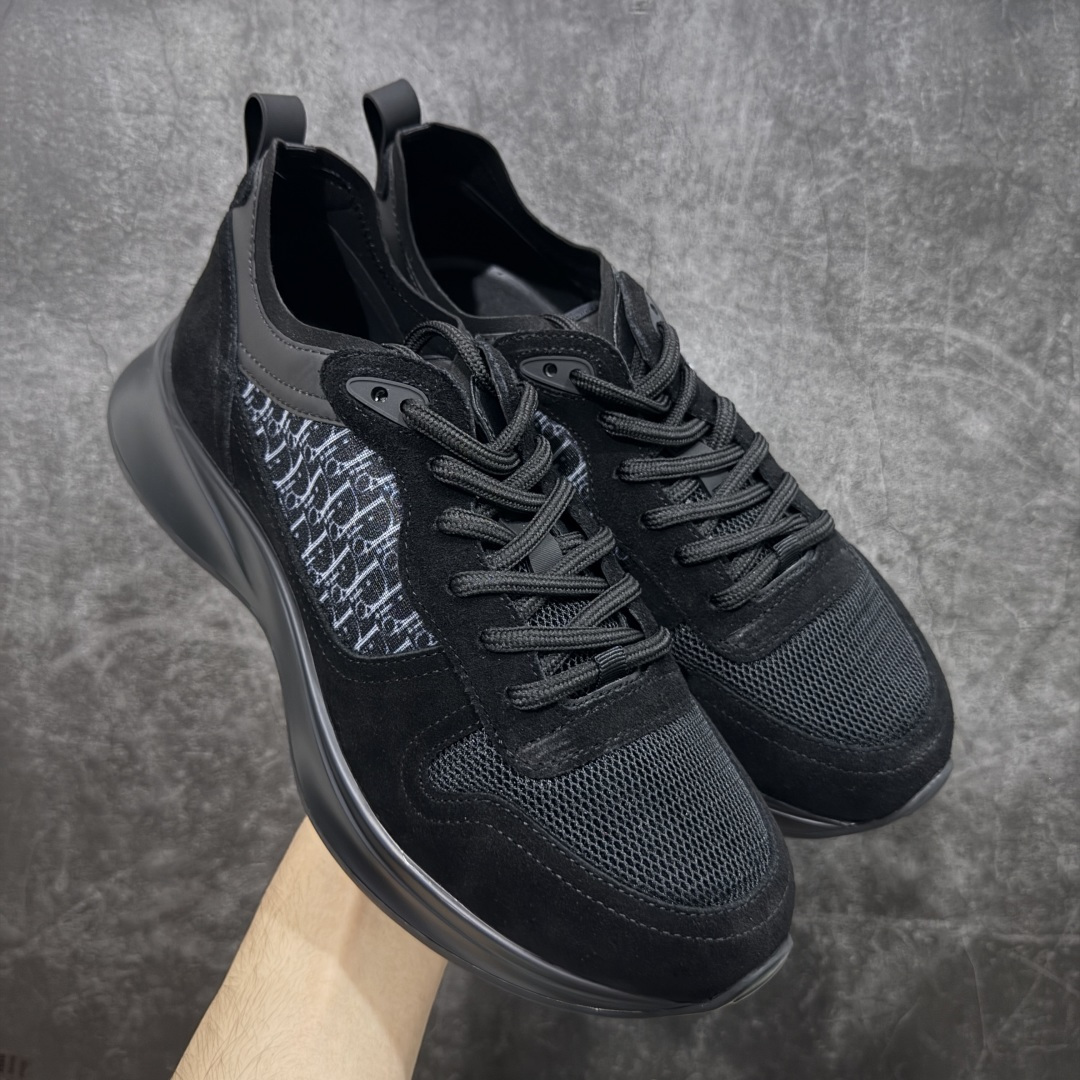 350 广东礼盒版 Dior/迪奥 B25 Oblique Runner Sneaker 黑白 老爹风系带低帮透气休闲运动慢跑鞋