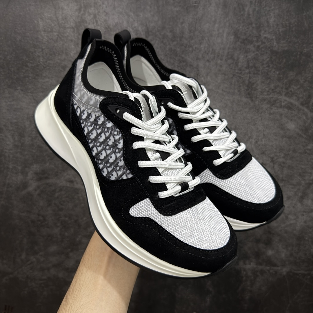 350 广东礼盒版 Dior/迪奥 B25 Oblique Runner Sneaker 黑白 老爹风系带低帮透气休闲运动慢跑鞋