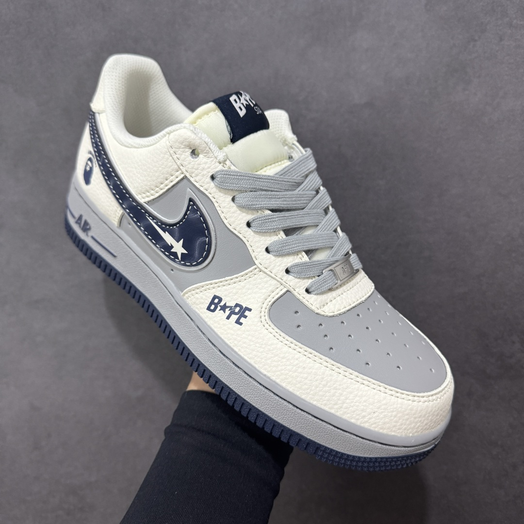 图片[3]-【定制版】Nike Air Force 1\’07 Low 猿人头BaPe联名 米灰蓝 空军一号低帮休闲板鞋  #原楦头原纸板 原装鞋盒 定制五金配件 内置全掌气垫 原厂鞋底 货号：SM6668-111  尺码：36 36.5 37.5 38 38.5 39 40 40.5 41 42 42.5 43 44 44.5 45-选品中心