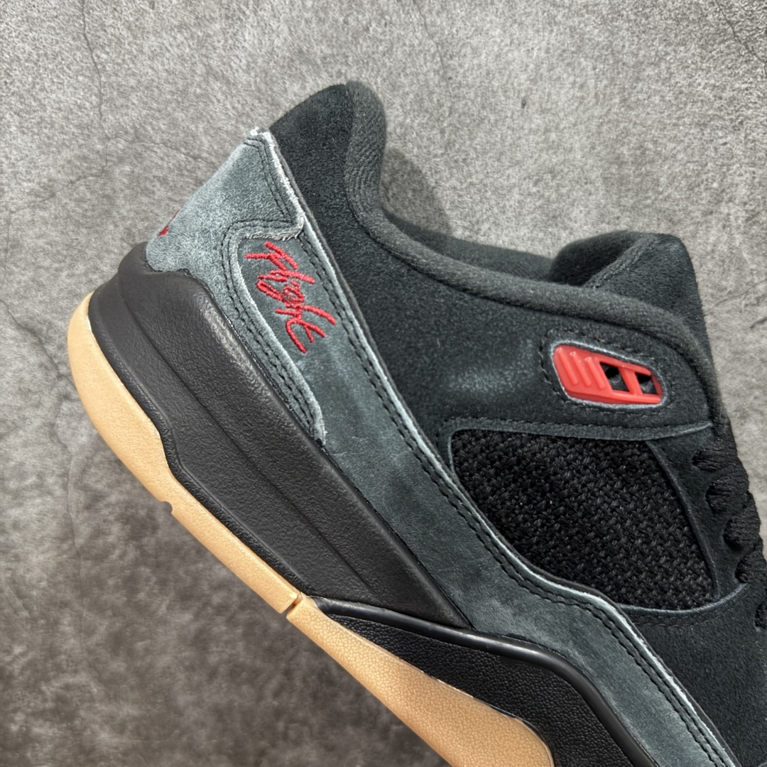 图片[7]-【神版】Air Jordan 4 Retro Flight Court 低帮 黑粉 AJ4 乔丹4代 aj4 乔4 低邦 黑粉 乔丹篮球鞋系列 目前此系列市场最优版本 头层带半码 区别市场通货 鞋款整体以黑色翻毛皮打造，搭配侧身黑色麂皮框架，鞋舌及后跟Jumpman Logo分别采用黑色、灰色刺绣点缀，后跟侧身Flighth字样也辅以灰色刺绣呈现，秉承轻量化的速度型篮球鞋设计思想完成设计，降低重量的同时提升舒适度，中底延续前作使用了分离式后掌可视化Air Soleb气垫。鞋带孔和后跟鞋提以籃网为造型灵感，将篮球运动巧妙融入到鞋款的设计之中，使鞋身整体富有流动性、节奏感和优雅气质。 货号：HF3255-001 尺码：36 36.5 37.5 38 38.5 39 40 40.5 41 42 42.5 43 44 44.5 45-选品中心