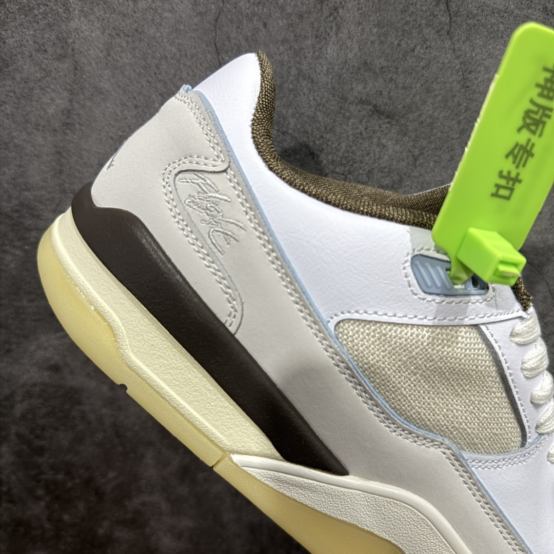 图片[7]-【神版】Air Jordan 4 Retro Flight Court 低帮 AJ4 乔丹4代 aj4 乔4 低邦 乔丹篮球鞋系列 目前此系列市场最优版本 头层带半码 区别市场通货 鞋款整体以黑色翻毛皮打造，搭配侧身黑色麂皮框架，鞋舌及后跟Jumpman Logo分别采用黑色、灰色刺绣点缀，后跟侧身Flighth字样也辅以灰色刺绣呈现，秉承轻量化的速度型篮球鞋设计思想完成设计，降低重量的同时提升舒适度，中底延续前作使用了分离式后掌可视化Air Soleb气垫。鞋带孔和后跟鞋提以籃网为造型灵感，将篮球运动巧妙融入到鞋款的设计之中，使鞋身整体富有流动性、节奏感和优雅气质。 货号：IB8858-141 尺码：36 36.5 37.5 38 38.5 39 40 40.5 41 42 42.5 43 44 44.5 45-选品中心