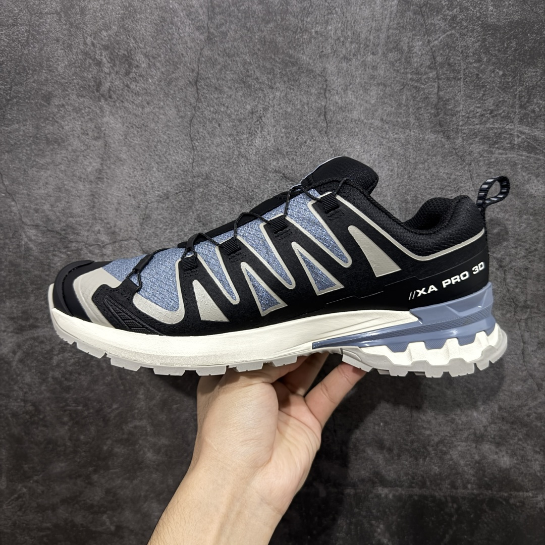 【纯原】SALOMON萨洛蒙 XA Pro 3D V9 GTX 圆头 支撑抓地 低帮 户外功能鞋 蓝灰色
