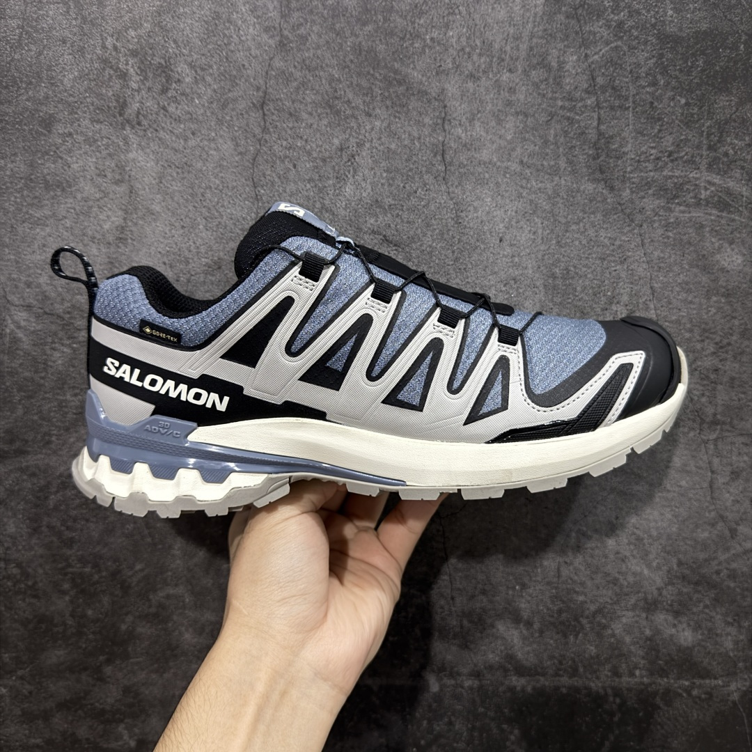 【纯原】SALOMON萨洛蒙 XA Pro 3D V9 GTX 圆头 支撑抓地 低帮 户外功能鞋 蓝灰色