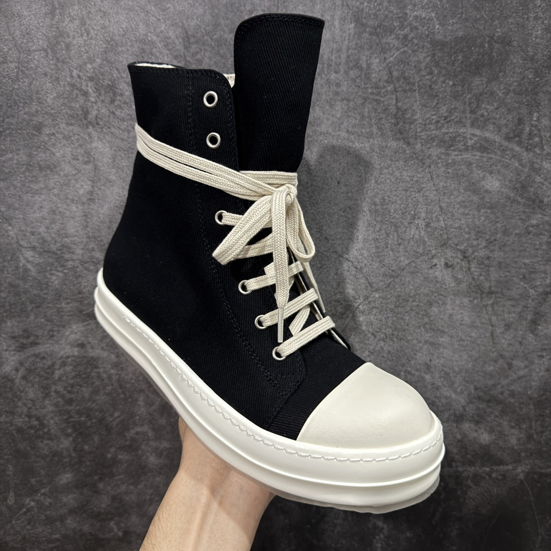 图片[3]-【莞产G版】薄底帆布黑色高帮大匡威 RO / Rick Owens DRKSHDW 瑞克·欧文斯【副线】 【款式】 大匡威/低帮/厚底/ 光泽金属尼龙布 低帮 西瓜头 【皮料】 东莞原厂进口全新2025年新材质““水洗牛仔黑色斜纹布” 【鞋带】 鞋带采用水染定织法工艺，高密度之下，透出光泽感！ 【鞋头】软糯，轻轻按压有牛皮细细的纹理质感！ 【鞋底】TPU大底奶香味！硬度、肤感一比一！鞋底logo钢印清晰正确！ 【鞋垫】独家私人开模压印！牛皮贴面，双层复合！ 【尺码】 ：36 37 38 39 40 41 42 43 44 45 46！-选品中心