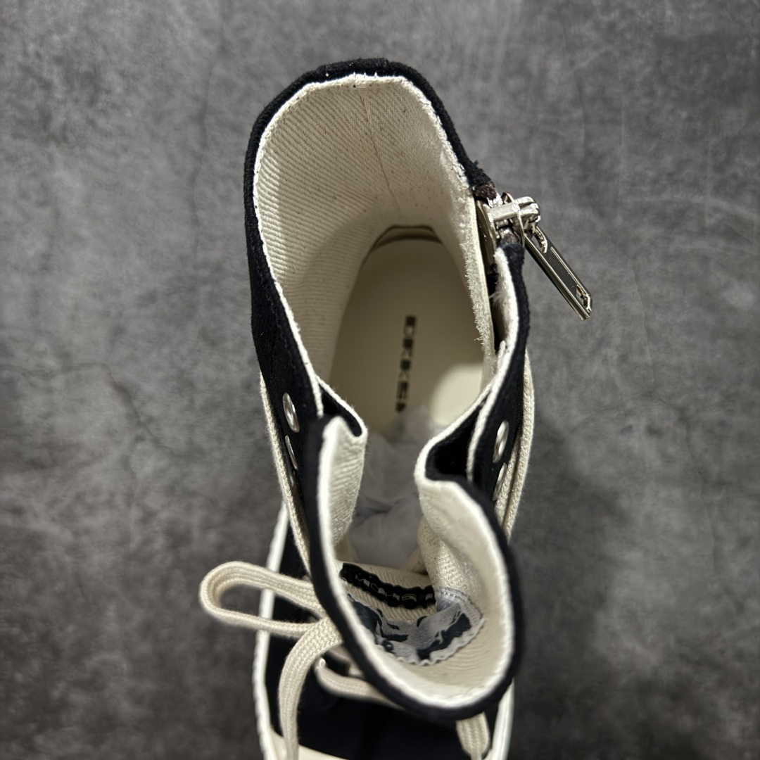 图片[8]-【莞产G版】薄底帆布黑色高帮大匡威 RO / Rick Owens DRKSHDW 瑞克·欧文斯【副线】 【款式】 大匡威/低帮/厚底/ 光泽金属尼龙布 低帮 西瓜头 【皮料】 东莞原厂进口全新2025年新材质““水洗牛仔黑色斜纹布” 【鞋带】 鞋带采用水染定织法工艺，高密度之下，透出光泽感！ 【鞋头】软糯，轻轻按压有牛皮细细的纹理质感！ 【鞋底】TPU大底奶香味！硬度、肤感一比一！鞋底logo钢印清晰正确！ 【鞋垫】独家私人开模压印！牛皮贴面，双层复合！ 【尺码】 ：36 37 38 39 40 41 42 43 44 45 46！-选品中心