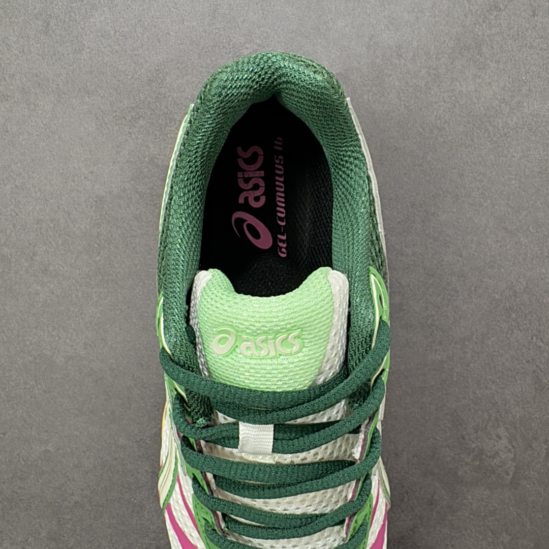 图片[7]-【公司级】Asics Gel-Cumulus 16 白绿粉 亚瑟士复古时尚缓震运动跑步鞋 鞋面采用无缝线工程网眼设计，全面升级的FF BLAST™ PLUS泡棉，更轻、更弹、更耐久。相比前代更轻盈鞋底采用了轻质发泡材料,并在后跟和前掌处采用了亚瑟士核心科技GEL缓震胶,赋予鞋款强大的缓冲性能,提供了更柔软舒适的穿着体验。AHAR® PLUS超耐磨橡胶大底，延长跑鞋使用寿命。 货号：1203A763-100 尺码：36 37 37.5 38 39 39.5 40 40.5 41.5 42 42.5 43.5 44 45 编码：AMB260270-选品中心