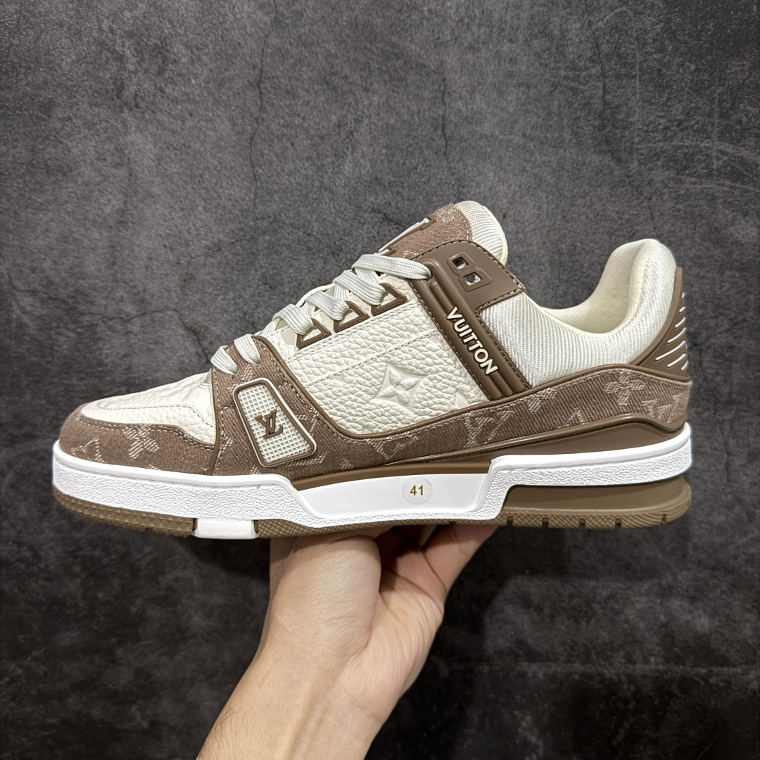 【纯原】 现货当天可取LV Trainer系列高奢运动鞋 白咖啡白粽牛仔新款芯片顶级 潮人必备单品同步Z