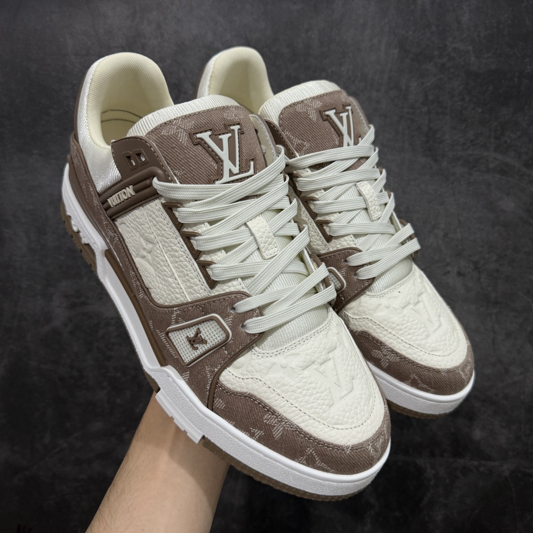 【纯原】 现货当天可取LV Trainer系列高奢运动鞋 白咖啡白粽牛仔新款芯片顶级 潮人必备单品同步Z
