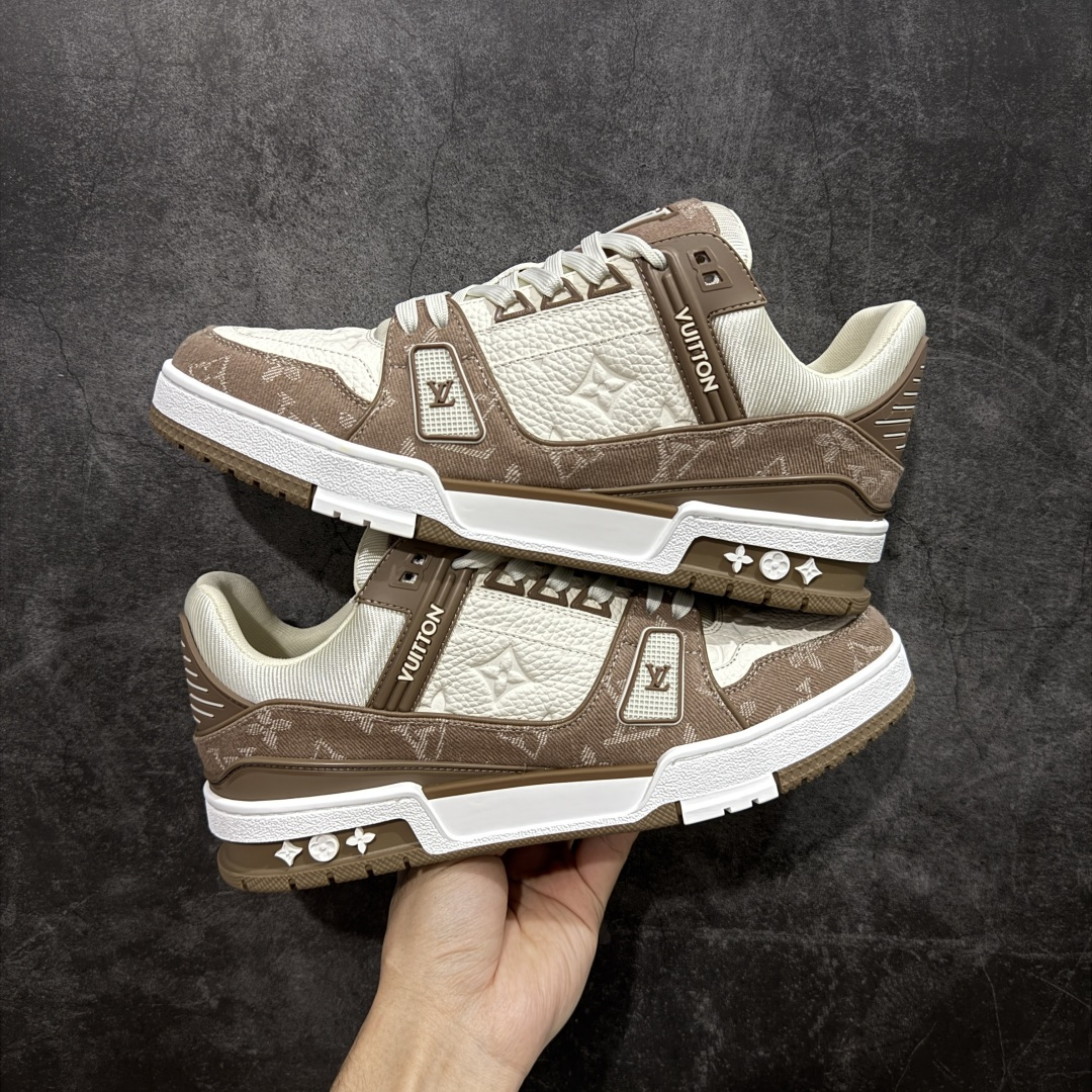 【纯原】 现货当天可取LV Trainer系列高奢运动鞋 白咖啡白粽牛仔新款芯片顶级 潮人必备单品同步Z