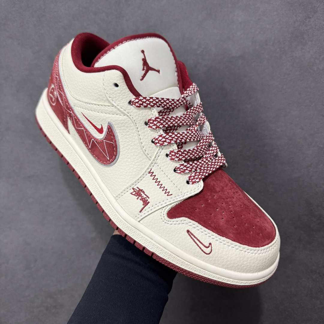 【纯原】Nike Jordan Air Jordan 1“斯图西联名——酒红猪八” 高端定制 低帮 复古
