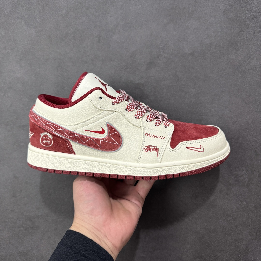 【纯原】Nike Jordan Air Jordan 1“斯图西联名——酒红猪八” 高端定制 低帮 复古