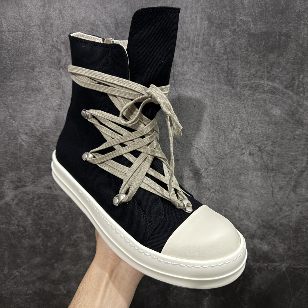 图片[3]-【莞产G版】薄底帆布黑色高帮大匡威疯狂绑带款 RO / Rick Owens DRKSHDW 瑞克·欧文斯【副线】 【款式】 大匡威/低帮/厚底/ 光泽金属尼龙布 高帮 西瓜头 【皮料】 东莞原厂进口全新2025年新材质““水洗牛仔黑色斜纹布” 【鞋带】 鞋带采用水染定织法工艺，高密度之下，透出光泽感！ 【鞋头】软糯，轻轻按压有牛皮细细的纹理质感！ 【鞋底】TPU大底奶香味！硬度、肤感一比一！鞋底logo钢印清晰正确！ 【鞋垫】独家私人开模压印！牛皮贴面，双层复合！ 【尺码】 ：36 37 38 39 40 41 42 43 44 45 46！-选品中心