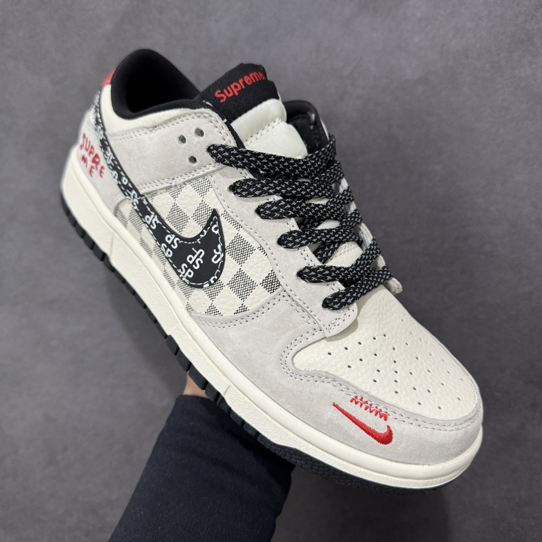 【纯原】Nike SB Dunk Low “Superme联名------奶白格子灰” 高端定制 低帮休