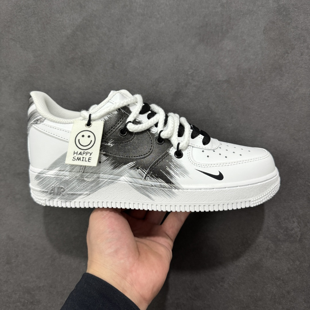 【纯原】Nike Air Force 1 '07 Low Smile 墨趣 空军一号低帮休闲板鞋#采用黑