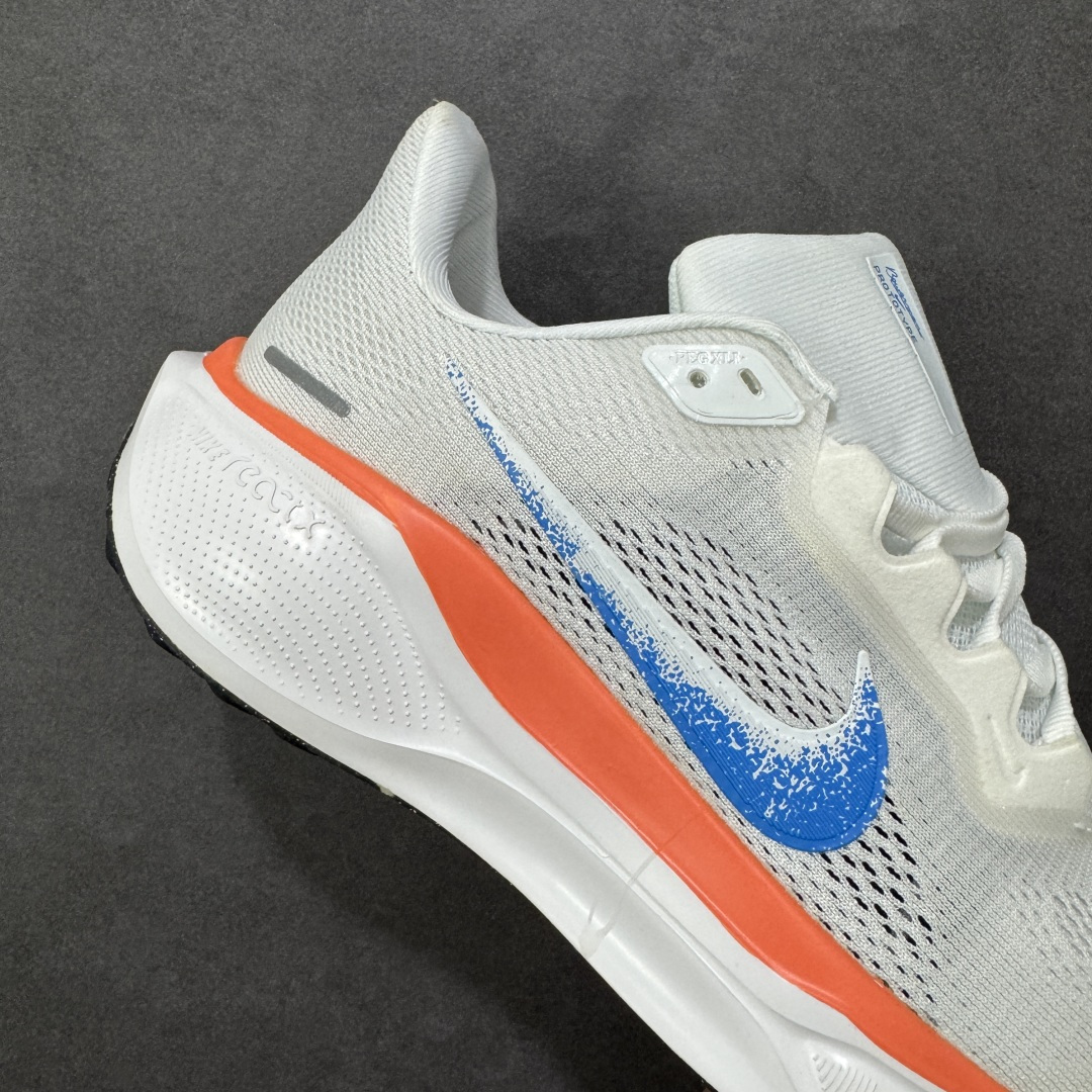 图片[6]-【GQ福利】奥莱ZP单 专柜货品 Nike Pegasus 41 代飞马专业跑鞋 5000双极限清仓 售后无忧 NK Air Zoom Pegasus 41登月 飞马跑鞋 鞋面采用外层由韧性纱线+内层网眼布的设计，在确保稳定性和耐久性的同时，也保证了贴合舒适及透气性能 此外，鞋带孔也从飞线变为全新板带设计，提供更加舒适的锁定贴合 中底方面为 全掌react泡棉+内嵌前后掌双Zoom Air气垫的配置组合，经典的华夫格大底则能确保抓地 编码：HF0013-900 白蓝橙 尺码：36-45 编码：QGA180190-选品中心