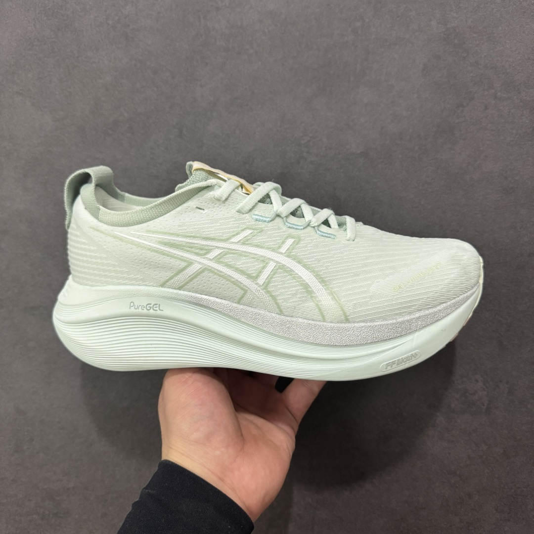【公司级】平台订单 Asics Gel-Nimbus 27 亚瑟士厚底减震跑步鞋 鞋面采用双层提花网面设计,提高包裹性和透气性,后跟搭载稳定系统科技T-GEL提升整体支撑力和结构感,减少对身体带来的冲击负荷,创新中底至轻回弹 真标带半码 尺码:36-47码 编码:GQB240250-选品中心