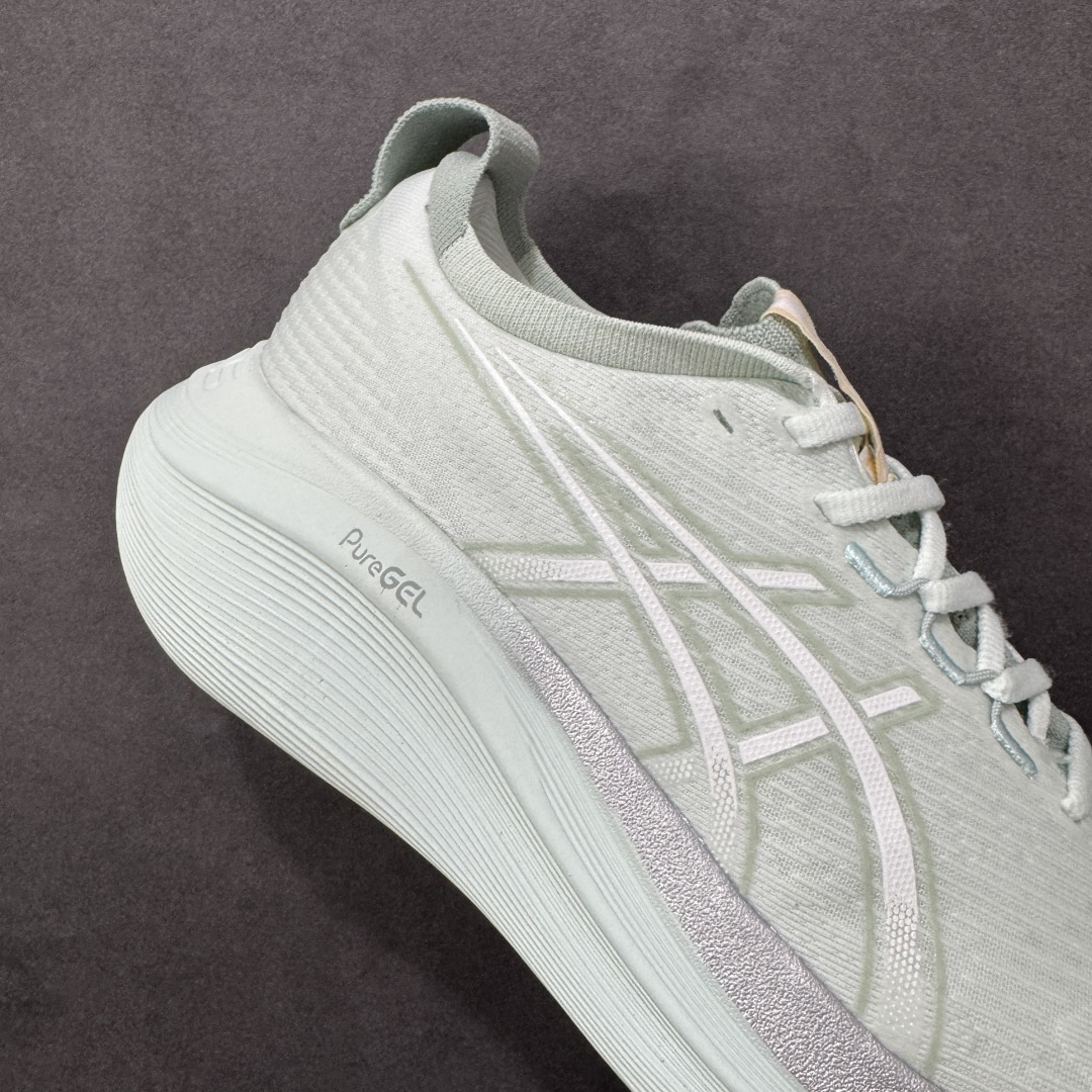 图片[6]-【公司级】平台订单 Asics Gel-Nimbus 27 亚瑟士厚底减震跑步鞋 鞋面采用双层提花网面设计，提高包裹性和透气性，后跟搭载稳定系统科技T-GEL提升整体支撑力和结构感，减少对身体带来的冲击负荷，创新中底至轻回弹 真标带半码 尺码：36-47码 编码：GQB240250-选品中心