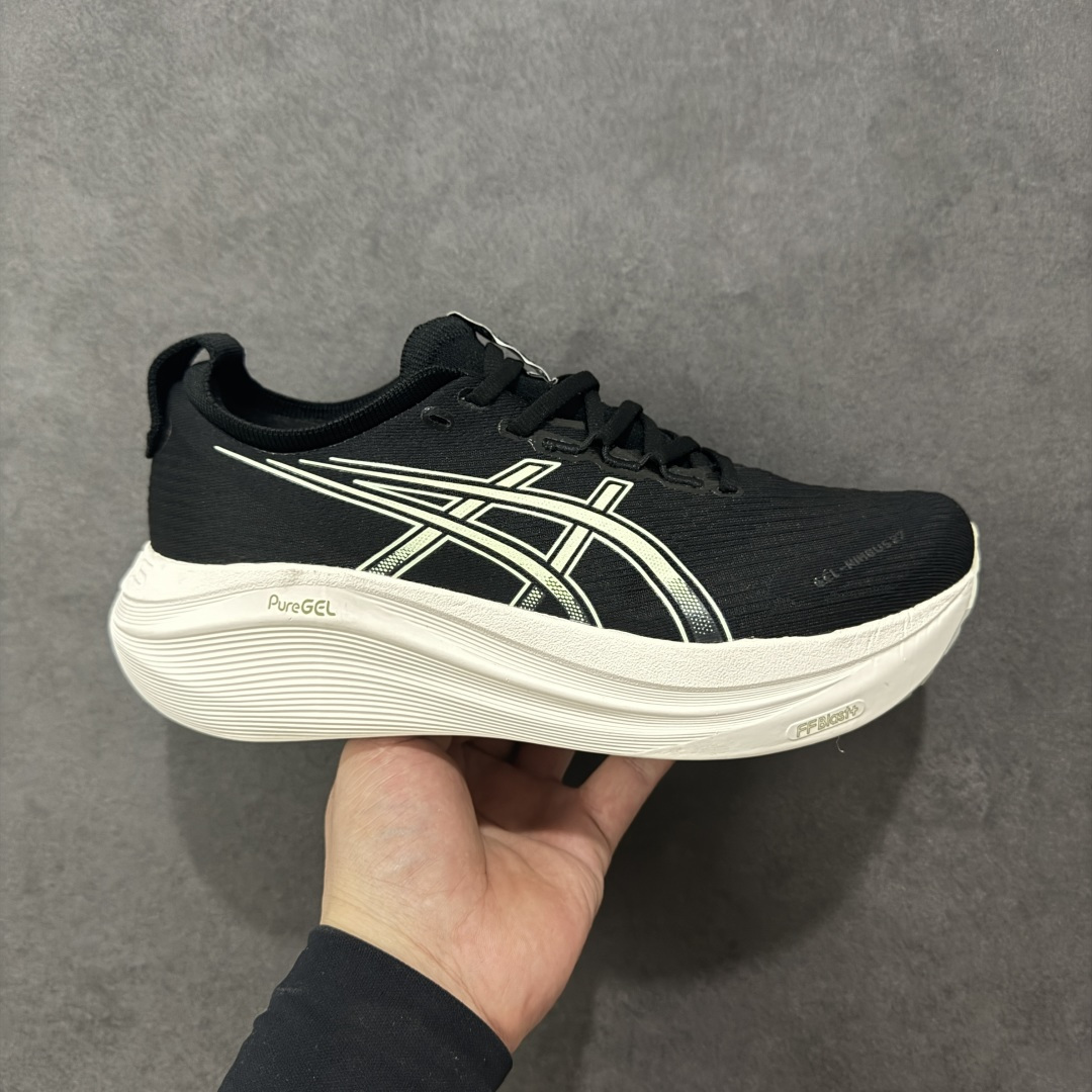 【公司级】平台订单 Asics Gel-Nimbus 27 亚瑟士厚底减震跑步鞋 鞋面采用双层提花网面设计,提高包裹性和透气性,后跟搭载稳定系统科技T-GEL提升整体支撑力和结构感,减少对身体带来的冲击负荷,创新中底至轻回弹 真标带半码 尺码:36-47码 编码:GQB240250-选品中心