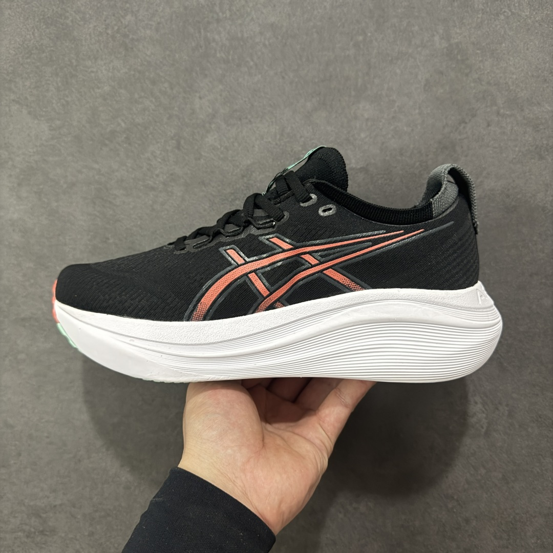 图片[2]-【公司级】平台订单 Asics Gel-Nimbus 27 亚瑟士厚底减震跑步鞋 鞋面采用双层提花网面设计，提高包裹性和透气性，后跟搭载稳定系统科技T-GEL提升整体支撑力和结构感，减少对身体带来的冲击负荷，创新中底至轻回弹 真标带半码 尺码：36-47码 编码：GQB240250-选品中心