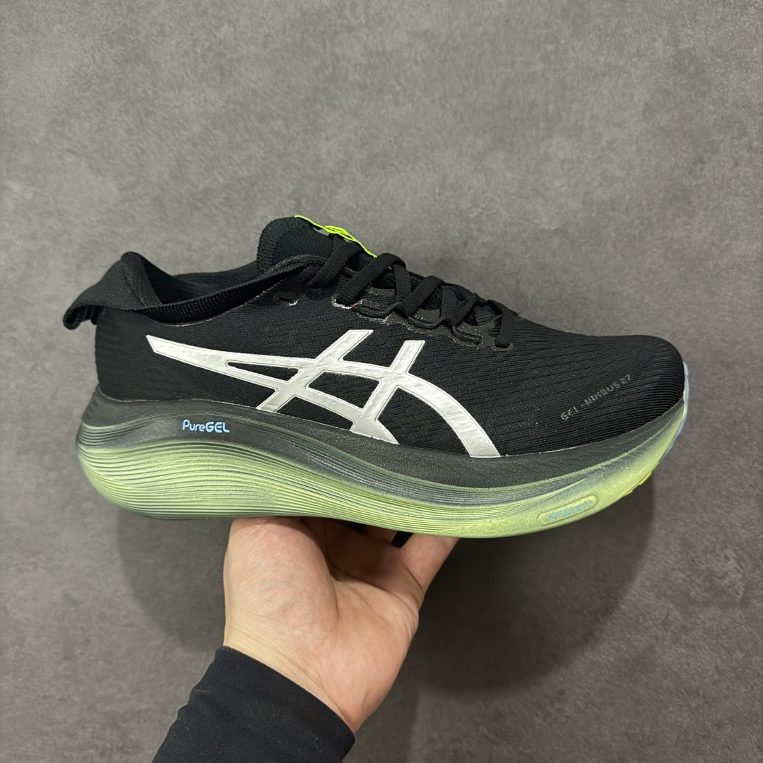 【公司级】平台订单 Asics Gel-Nimbus 27 亚瑟士厚底减震跑步鞋 鞋面采用双层提花网面设计,提高包裹性和透气性,后跟搭载稳定系统科技T-GEL提升整体支撑力和结构感,减少对身体带来的冲击负荷,创新中底至轻回弹 真标带半码 尺码:36-47码 编码:GQB240250-选品中心