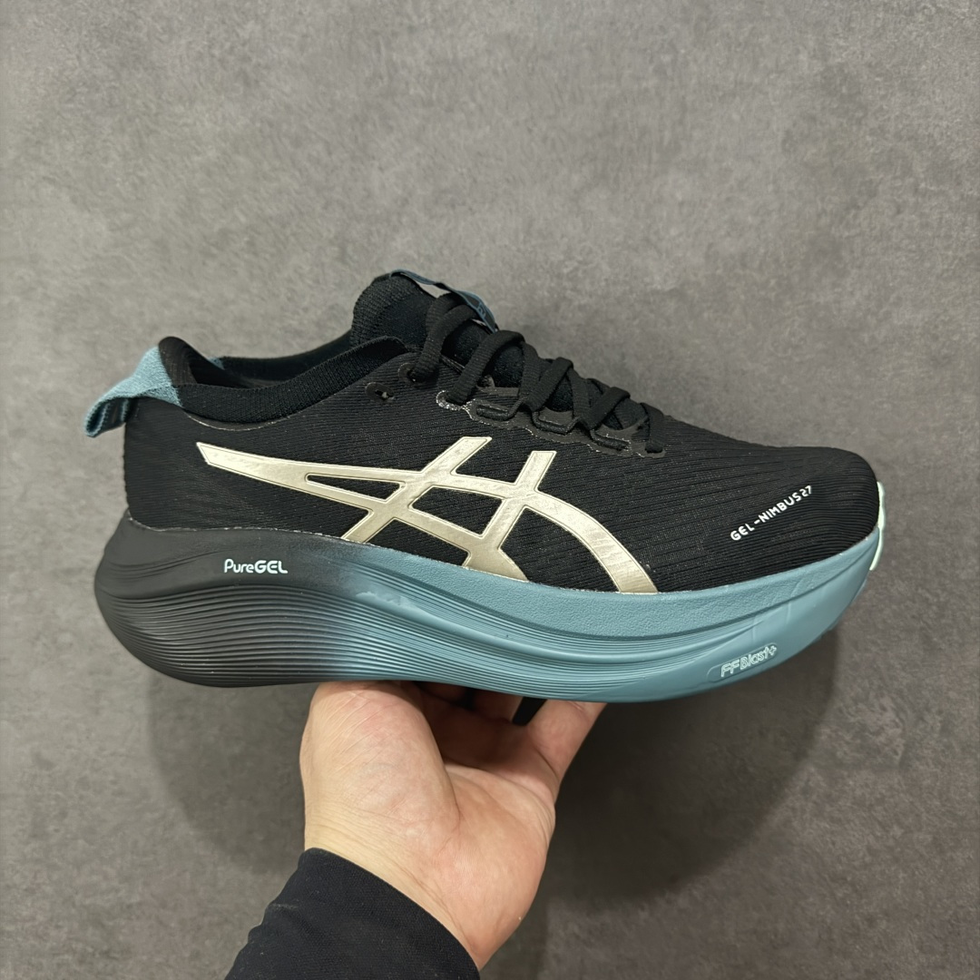 【公司级】平台订单 Asics Gel-Nimbus 27 亚瑟士厚底减震跑步鞋 鞋面采用双层提花网面设计,提高包裹性和透气性,后跟搭载稳定系统科技T-GEL提升整体支撑力和结构感,减少对身体带来的冲击负荷,创新中底至轻回弹 真标带半码 尺码:36-47码 编码:GQB240250-选品中心