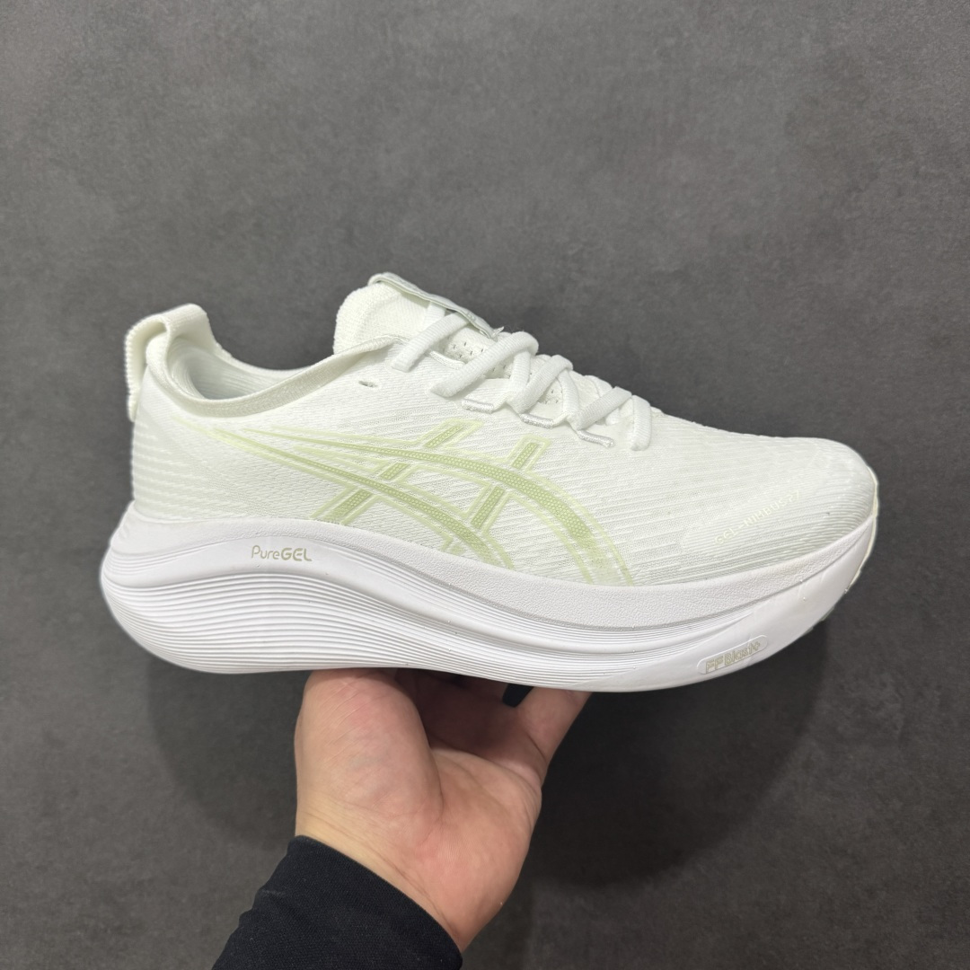 【公司级】平台订单 Asics Gel-Nimbus 27 亚瑟士厚底减震跑步鞋 鞋面采用双层提花网面设计,提高包裹性和透气性,后跟搭载稳定系统科技T-GEL提升整体支撑力和结构感,减少对身体带来的冲击负荷,创新中底至轻回弹 真标带半码 尺码:36-47码 编码:GQB240250-选品中心