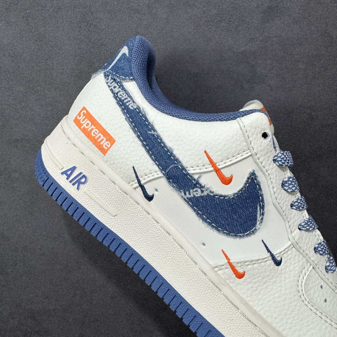 图片[6]-【定制版】Nike Air Force 1 \’07 Low “Supreme联名——牛仔米蓝四勾”空军一号 高端定制 低帮 运动鞋 休闲鞋 折边针车 工艺难度大 原楦头原纸板 原装鞋盒 定制五金配件 内置全掌气垫 原厂鞋底 货号：QW5606-263 尺码：36 36.5 37.5 38 38.5 39 40 40.5 41 42 42.5 43 44 44.5 45 编码： HXSB310320-选品中心
