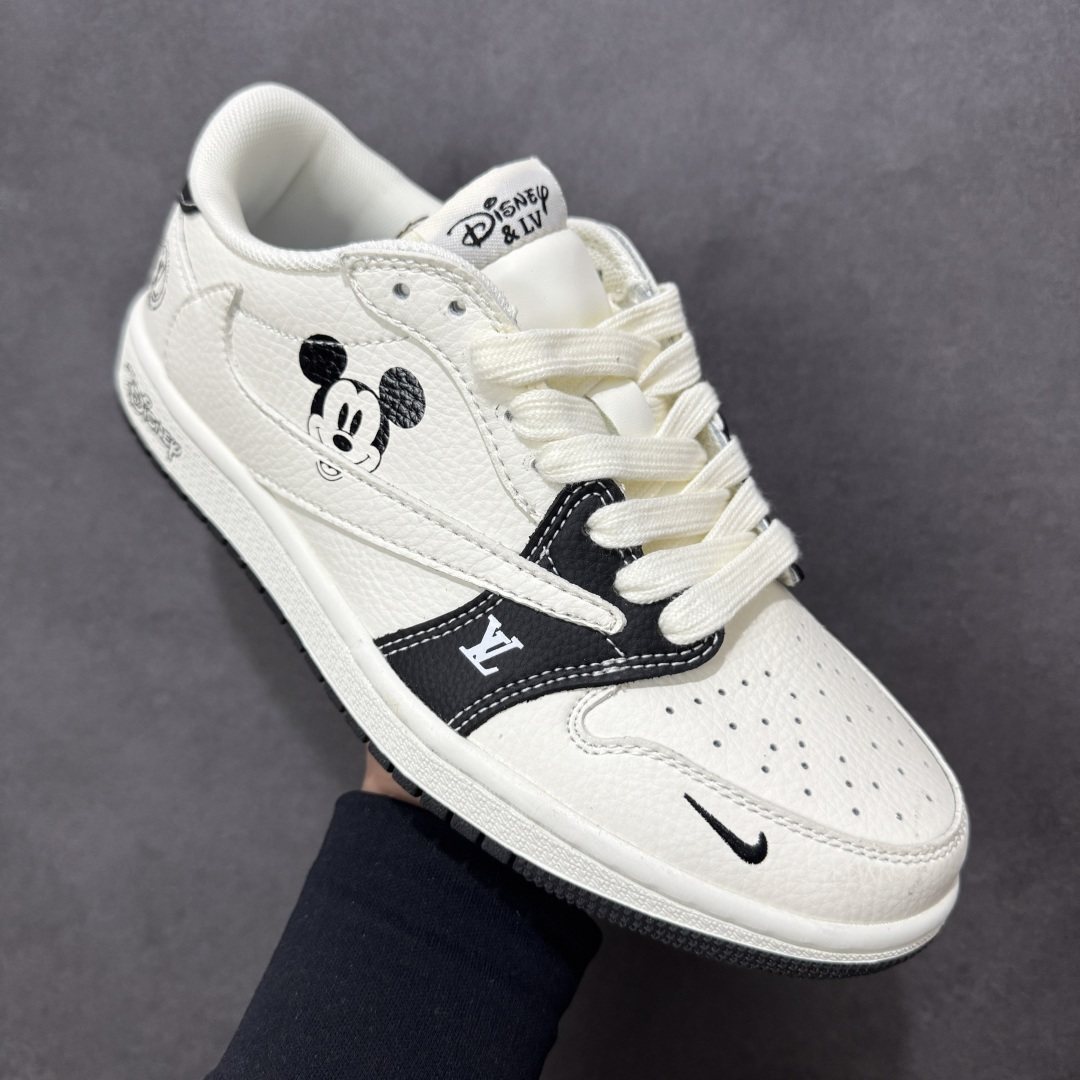 【纯原】高端定制 Travis Scott x Jordan 1 Low LV 迪士尼 三方联名-白黑米