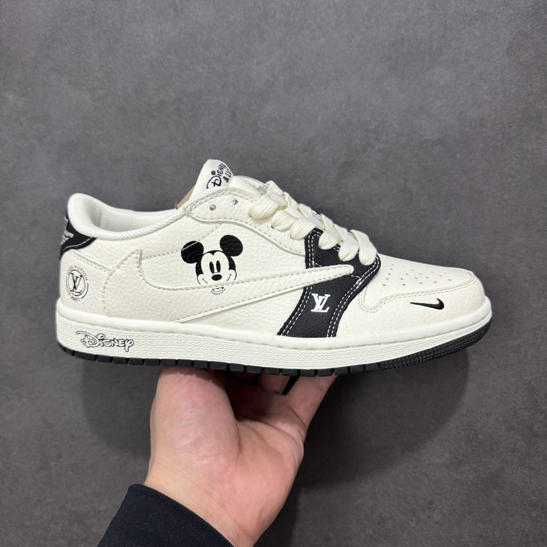 【纯原】高端定制 Travis Scott x Jordan 1 Low LV 迪士尼 三方联名-白黑米