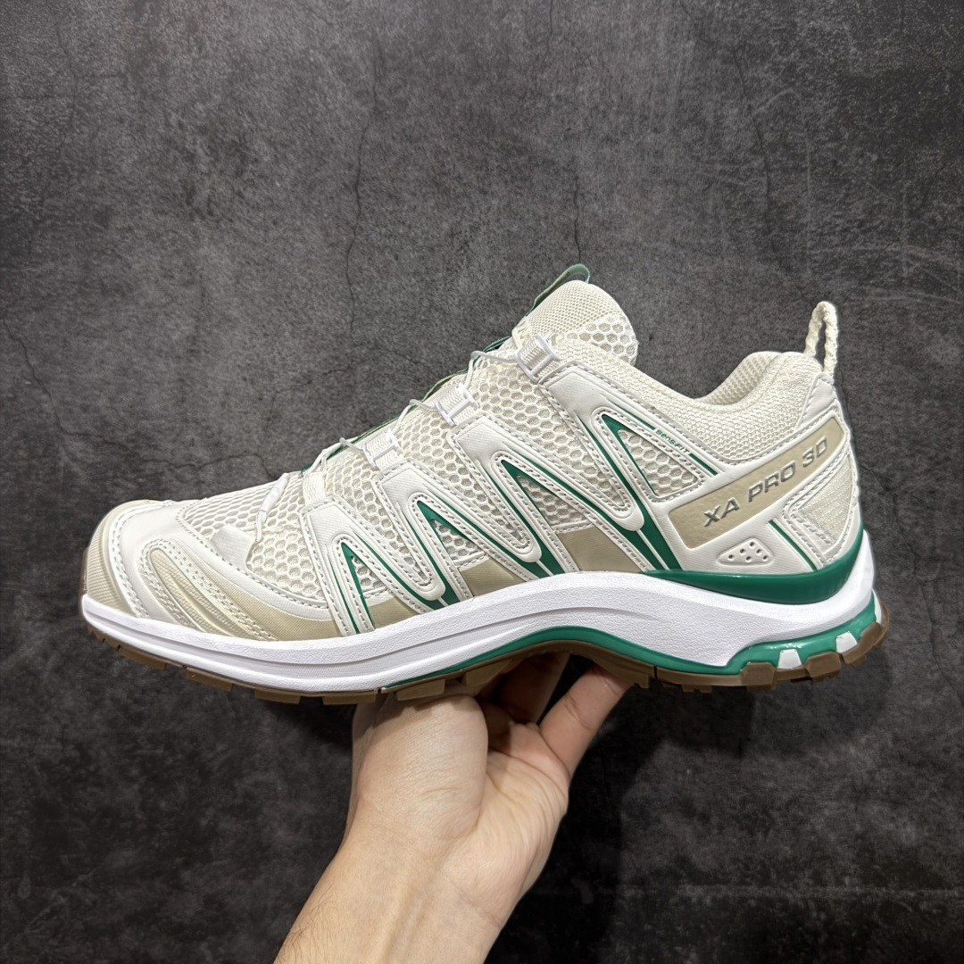 图片[2]-【666版本】SALOMON 萨洛蒙 XA PRO 3D 户外运动 网布减震防滑透气 低帮跑步鞋 男女同款 白绿 478874 全新品质 巅峰之作 所有配色均购物原版拆解1：1开发 原材料打造 非市场公版便宜货 私模大底 清洁度比市场所有版本都高 全套原纸板楦头开发 原厂网布配套 确保原汁原味 完美呈现版型 原档数据独家私模五层组合大底 男女鞋同步官方开发至46 原装Ortholite轻量化鞋垫 中底布带钢印编号 原厂TPU锁扣 进口港宝加持 后跟自然饱满 还原公司包裹性 鞋面采用SENSIFT贴合技术 全方位贴合包裹脚型 鞋跟部鞋底牵引设计 提供强大的抓地性能 更适应野外崎岖不平的道路 其3D ADVANCED CHASSIS底盘 材料轻量大化 钉齿设计更具稳定性 防护性 鞋底易磨损区运用CONTAGRIP高耐磨材料 应对城市硬质路面长距离跑考验 尺码：36 36.5 37.5 38 38.5 39 40 40.5 41 42 42.5 43 44 45 46-选品中心