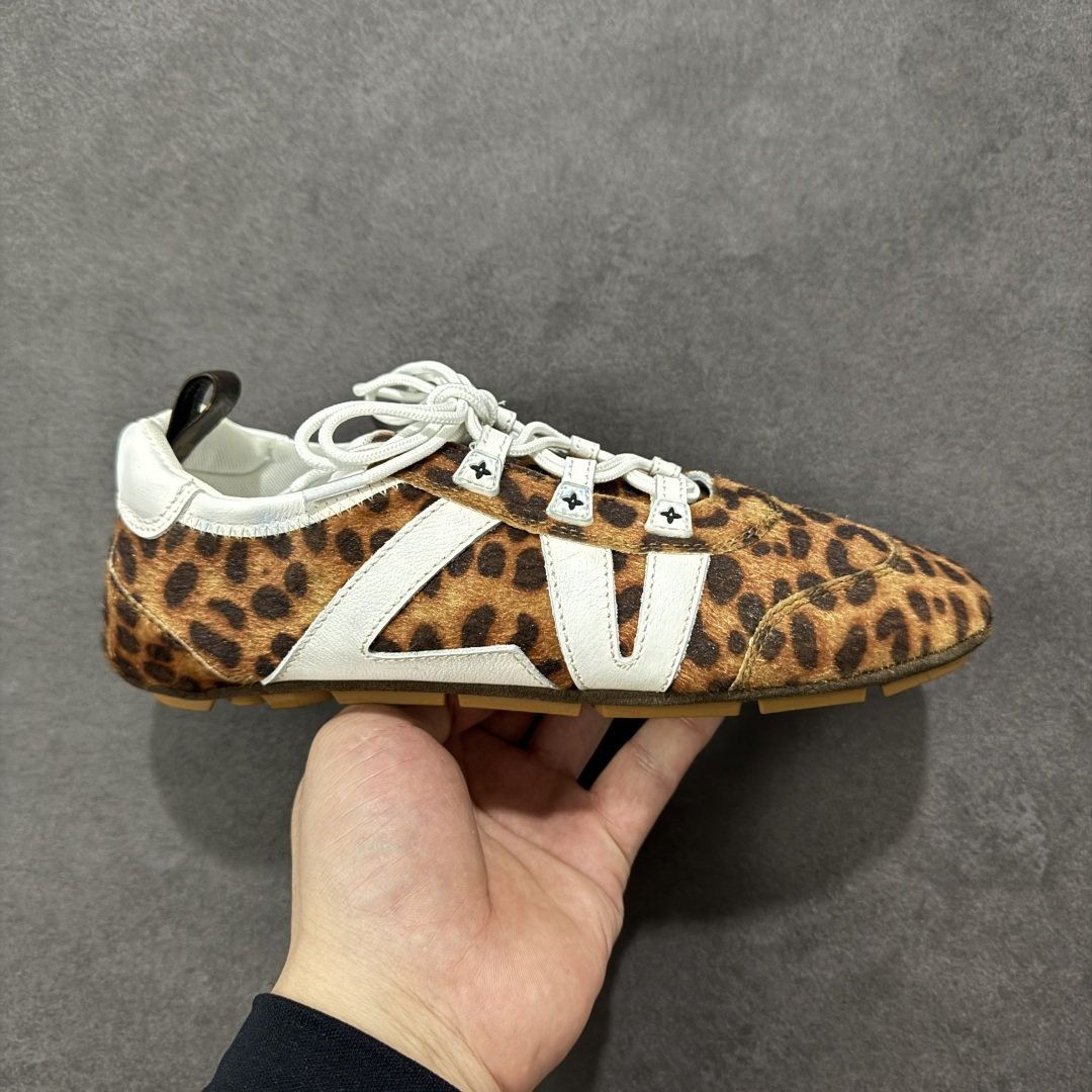 【YH版本】 LOUIS VUITTON LV Sneakerina 牛皮革绒面革 豹纹 圆头系带 芭蕾风德训鞋 薄底鞋 低帮 生活休闲鞋 棕白 DD0215 尺码:35-40-选品中心