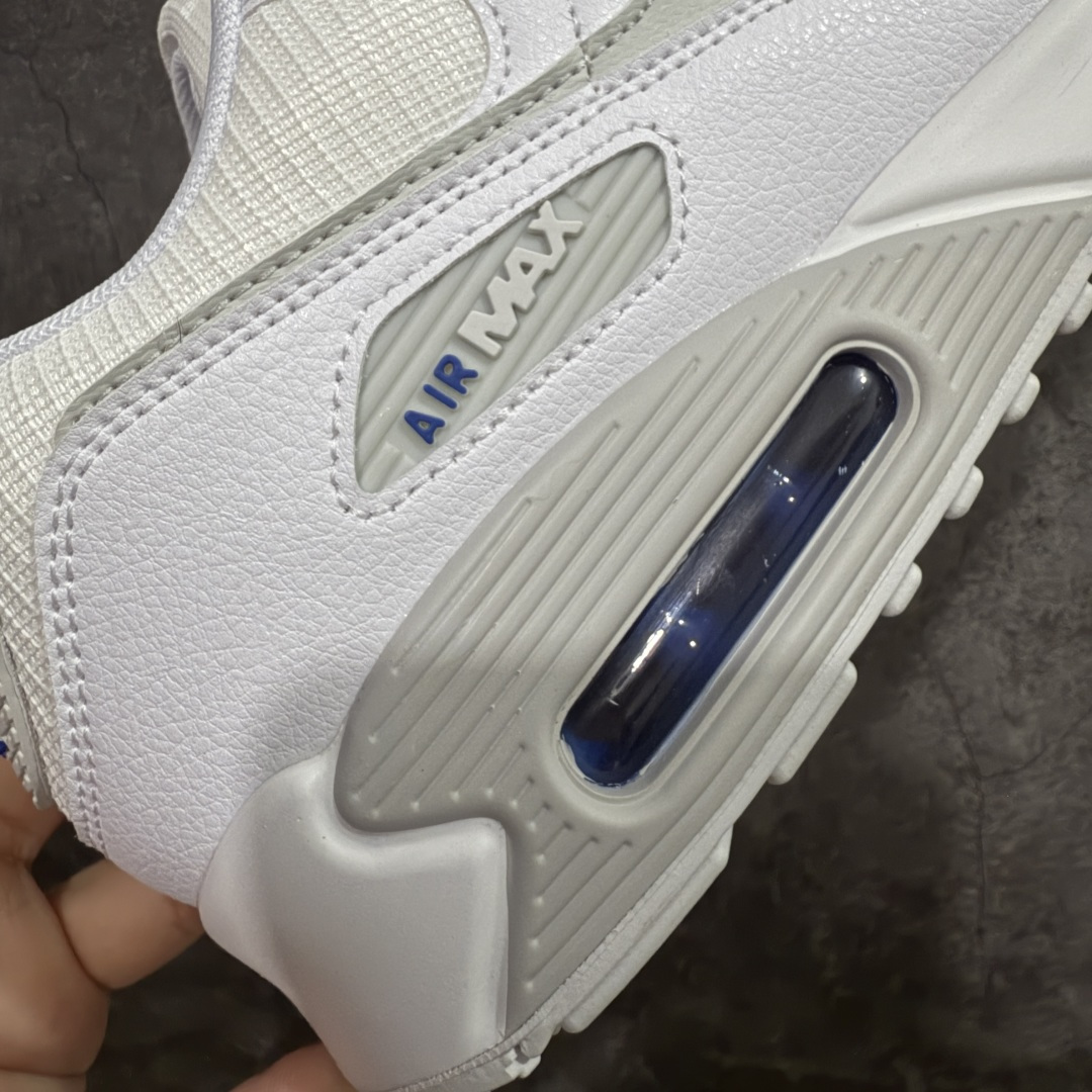 图片[3]-【顶级芯片版】Nike Air Max 90 舒适 复古 合成革减震防滑透气 低帮 休闲跑步鞋 白蓝 FZ7186-100 鞋舌标可扫码 海外欧州过验版 原纸版原楦头 顶级90款问市 开发数月 原版开发 多道QC质检 鞋型完美复刻 原厂级别工艺 正确色卡 正确气垫蓝光 正确大底 独家私模 采用进口头层牛皮拼接 定位高端市场 行业标杆工艺 尺码：40 40.5 41 42 42.5 43 44 44.5 45 46-选品中心