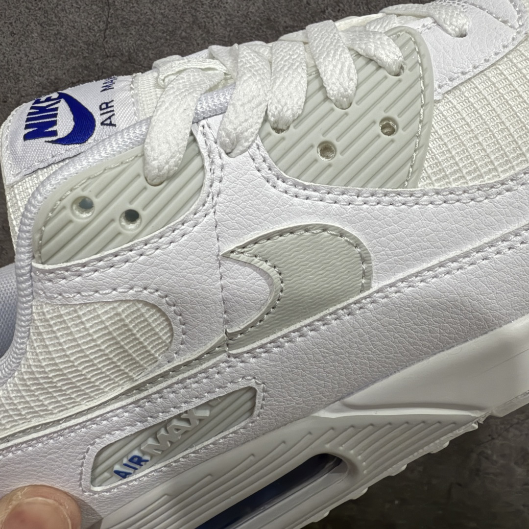 图片[4]-【顶级芯片版】Nike Air Max 90 舒适 复古 合成革减震防滑透气 低帮 休闲跑步鞋 白蓝 FZ7186-100 鞋舌标可扫码 海外欧州过验版 原纸版原楦头 顶级90款问市 开发数月 原版开发 多道QC质检 鞋型完美复刻 原厂级别工艺 正确色卡 正确气垫蓝光 正确大底 独家私模 采用进口头层牛皮拼接 定位高端市场 行业标杆工艺 尺码：40 40.5 41 42 42.5 43 44 44.5 45 46-选品中心
