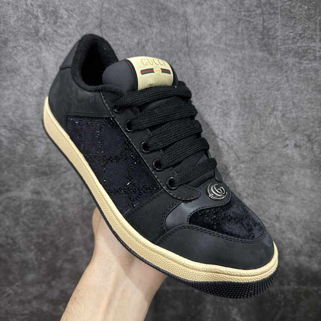 图片[3]-【广东纯原版】Gucci做旧小脏鞋 黑钻 ZP开发 原版开模 金属双G水晶圆柱形标 Gucci原版纹织带 真正水洗布标 鞋面擦色牛皮拼接经典双G布面料，皮面切口全油边封口工艺，原版毛巾布里细腻柔软更舒适透气，垫脚乳胶注塑一体，私模钢印，双色原版TPU大底(下层宽，上层窄) 配进口原版四边封干燥剂、原版18股鞋带，新版红盒子，与专柜配套包装一致 尺码：35-39-选品中心