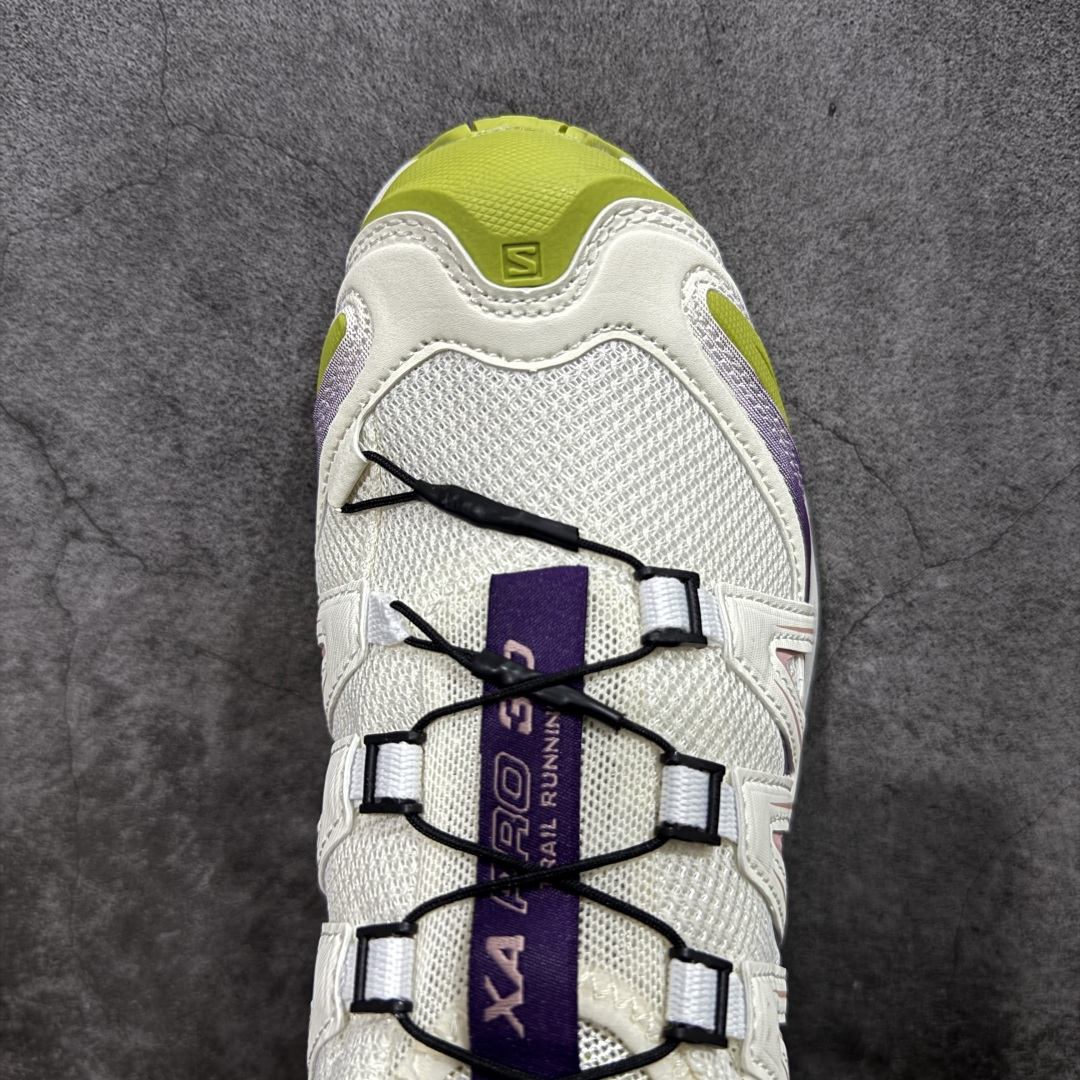 图片[5]-【666版本】SALOMON 萨洛蒙 XA PRO 3D 户外运动 网布减震防滑透气 低帮跑步鞋 男女同款 白绿477737 全新品质 巅峰之作 所有配色均购物原版拆解1：1开发 原材料打造 非市场公版便宜货 私模大底 清洁度比市场所有版本都高 全套原纸板楦头开发 原厂网布配套 确保原汁原味 完美呈现版型 原档数据独家私模五层组合大底 男女鞋同步官方开发至46 原装Ortholite轻量化鞋垫 中底布带钢印编号 原厂TPU锁扣 进口港宝加持 后跟自然饱满 还原公司包裹性 鞋面采用SENSIFT贴合技术 全方位贴合包裹脚型 鞋跟部鞋底牵引设计 提供强大的抓地性能 更适应野外崎岖不平的道路 其3D ADVANCED CHASSIS底盘 材料轻量大化 钉齿设计更具稳定性 防护性 鞋底易磨损区运用CONTAGRIP高耐磨材料 应对城市硬质路面长距离跑考验 尺码：36 36.5 37.5 38 38.5 39 40 40.5 41 42 42.5 43 44 45 46-选品中心