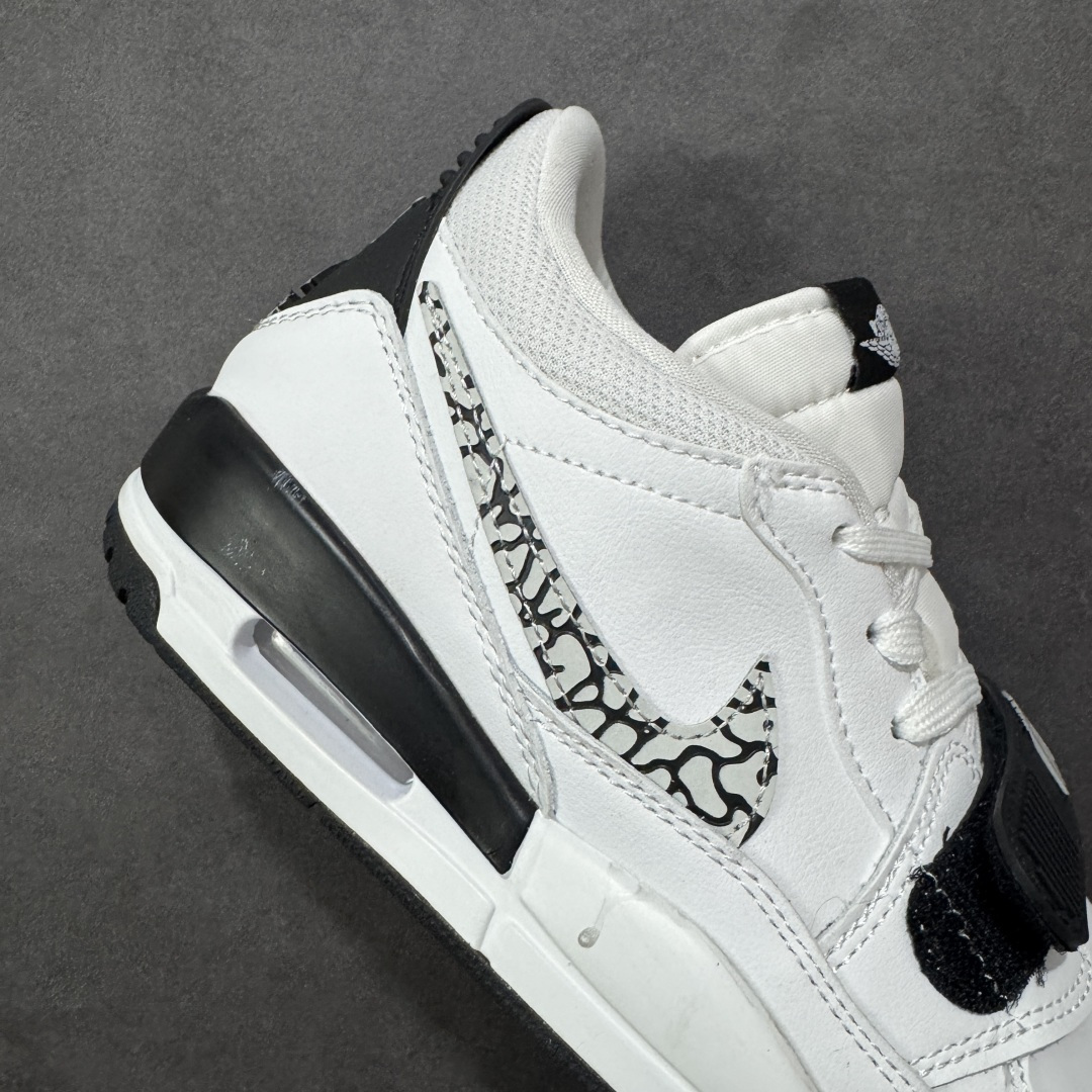 图片[6]-福利特价【GQ福利】Air Jordan Legacy AJ312 复古篮球鞋 市场最强独一档产物 全套原纸板楦头开发 原厂大底磨具加持立体防滑纹理 原档数据后跟TPU子母扣魔术贴 原装可视Air Sole气垫 原汁原味最完美的312代版型 唯一正确鞋头趴度弧度高度鞋身腰线 进口港宝加持 后跟自然饱满 全鞋荧光划线卡点 追求极致完美 每一双都是工艺品 多重QC质检 超越公司货的品控标准 实实在在的免检产品 鞋身采用了皮革材质打造 横跨鞋面的魔术贴十分吸睛 侧面的Swoosh Logo的一部分被鞋面遮挡了一部分 颇具玩味 魔术贴上标有NK标识 而鞋舌上是Jordan的经典红色飞翼Logo 后跟和鞋底均采用了AJ3的设计 后跟上同样也使用了经典的爆裂纹图案 货号：DV9127-101 尺码：36 36.5 37.5 38 38.5 39 40 40.5 41 42 42.5 43 44 44.5 45-选品中心