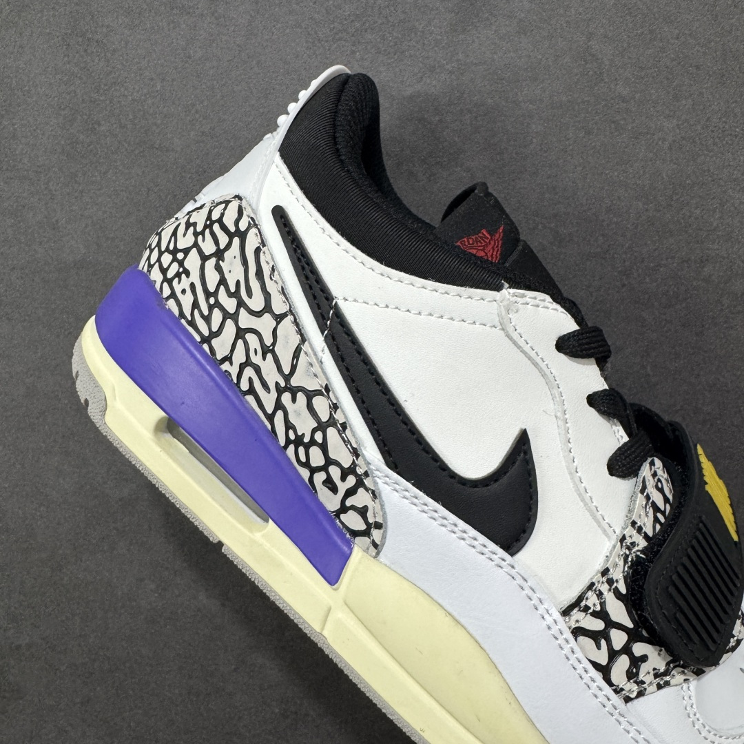 图片[6]-福利特价【GQ福利】Air Jordan Legacy AJ312 复古篮球鞋 市场最强独一档产物 全套原纸板楦头开发 原厂大底磨具加持立体防滑纹理 原档数据后跟TPU子母扣魔术贴 原装可视Air Sole气垫 原汁原味最完美的312代版型 唯一正确鞋头趴度弧度高度鞋身腰线 进口港宝加持 后跟自然饱满 全鞋荧光划线卡点 追求极致完美 每一双都是工艺品 多重QC质检 超越公司货的品控标准 实实在在的免检产品 鞋身采用了皮革材质打造 横跨鞋面的魔术贴十分吸睛 侧面的Swoosh Logo的一部分被鞋面遮挡了一部分 颇具玩味 魔术贴上标有NK标识 而鞋舌上是Jordan的经典红色飞翼Logo 后跟和鞋底均采用了AJ3的设计 后跟上同样也使用了经典的爆裂纹图案 货号：DV9127-101 尺码：36 36.5 37.5 38 38.5 39 40 40.5 41 42 42.5 43 44 44.5 45-选品中心