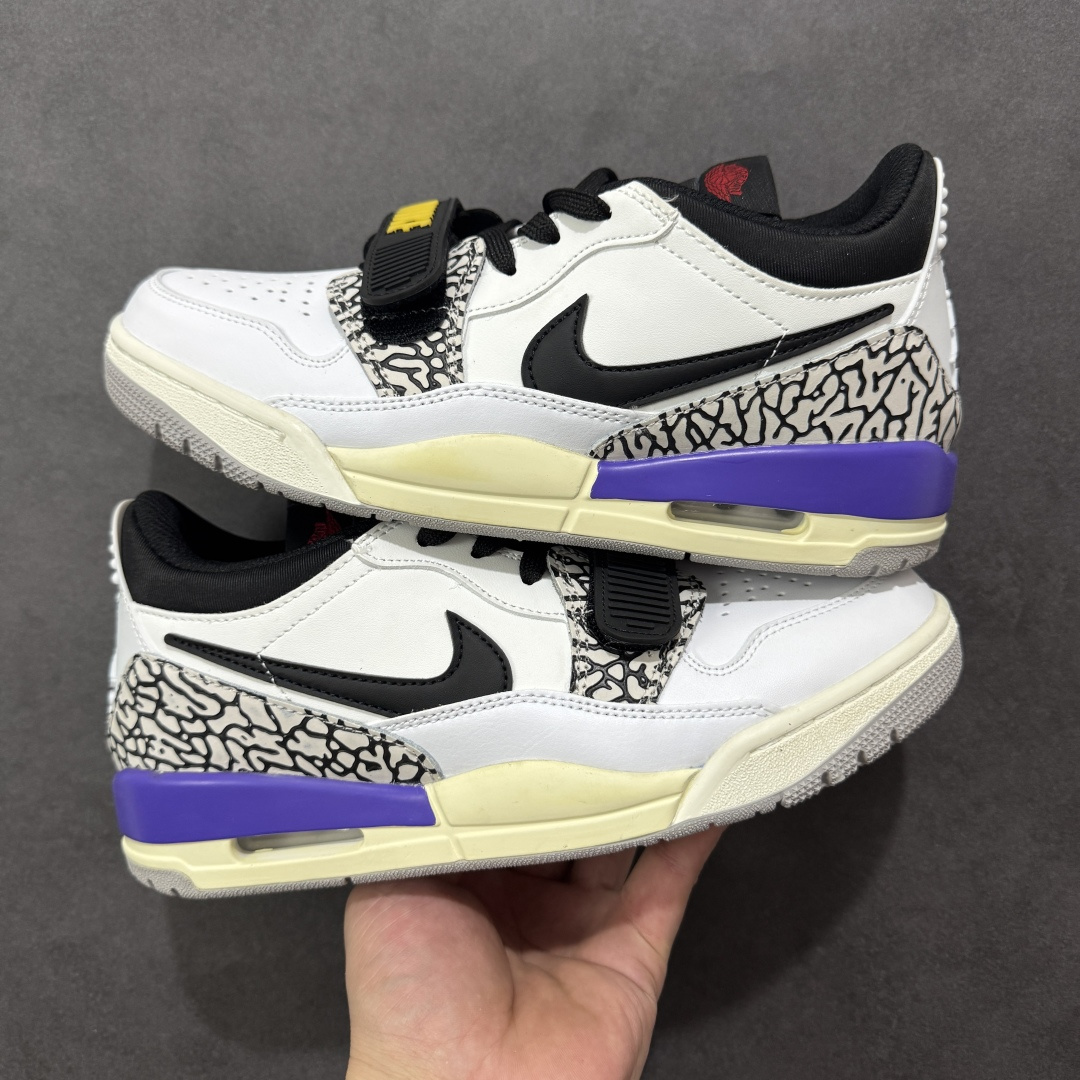 图片[4]-福利特价【GQ福利】Air Jordan Legacy AJ312 复古篮球鞋 市场最强独一档产物 全套原纸板楦头开发 原厂大底磨具加持立体防滑纹理 原档数据后跟TPU子母扣魔术贴 原装可视Air Sole气垫 原汁原味最完美的312代版型 唯一正确鞋头趴度弧度高度鞋身腰线 进口港宝加持 后跟自然饱满 全鞋荧光划线卡点 追求极致完美 每一双都是工艺品 多重QC质检 超越公司货的品控标准 实实在在的免检产品 鞋身采用了皮革材质打造 横跨鞋面的魔术贴十分吸睛 侧面的Swoosh Logo的一部分被鞋面遮挡了一部分 颇具玩味 魔术贴上标有NK标识 而鞋舌上是Jordan的经典红色飞翼Logo 后跟和鞋底均采用了AJ3的设计 后跟上同样也使用了经典的爆裂纹图案 货号：DV9127-101 尺码：36 36.5 37.5 38 38.5 39 40 40.5 41 42 42.5 43 44 44.5 45-选品中心