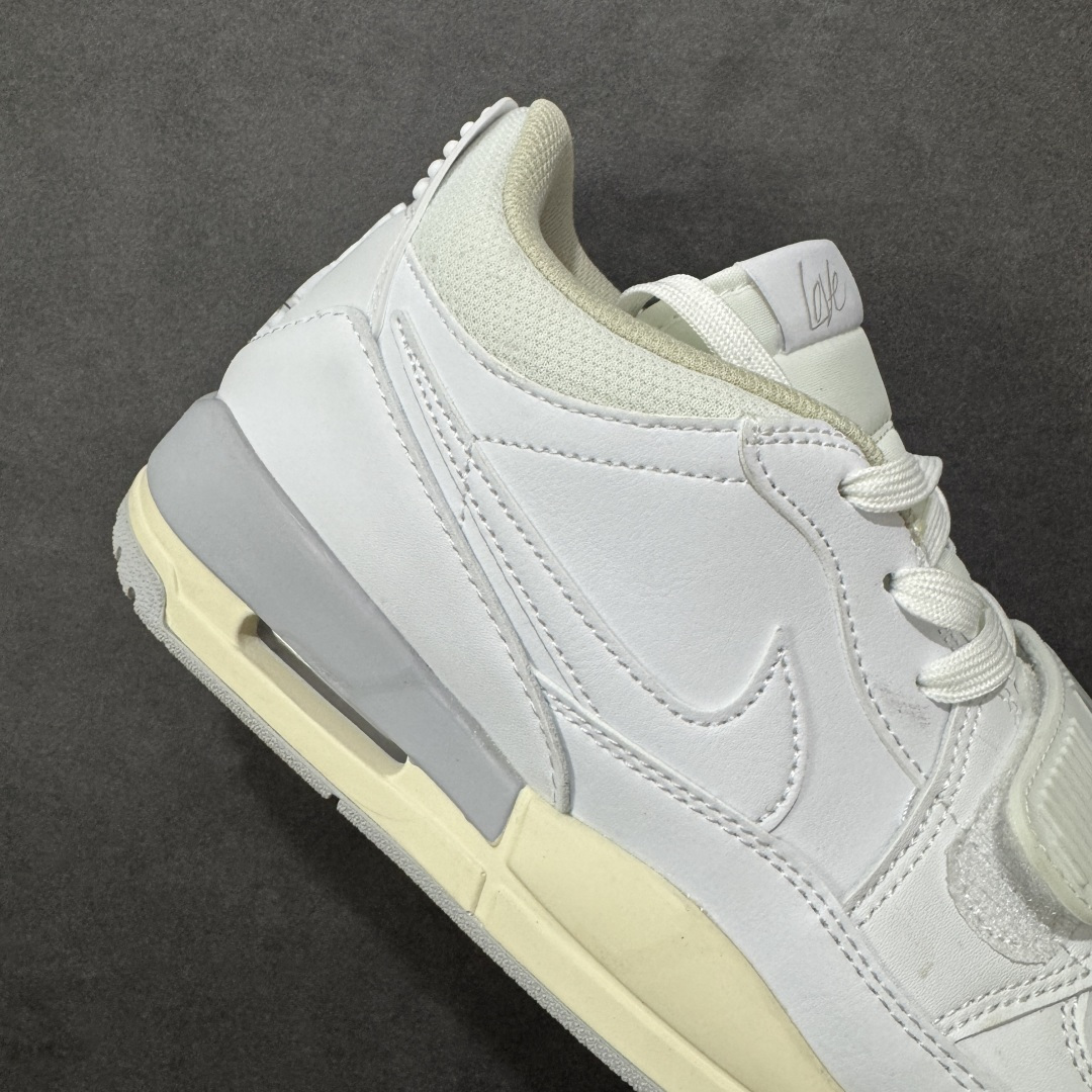 图片[6]-福利特价【GQ福利】Air Jordan Legacy AJ312 复古篮球鞋 市场最强独一档产物 全套原纸板楦头开发 原厂大底磨具加持立体防滑纹理 原档数据后跟TPU子母扣魔术贴 原装可视Air Sole气垫 原汁原味最完美的312代版型 唯一正确鞋头趴度弧度高度鞋身腰线 进口港宝加持 后跟自然饱满 全鞋荧光划线卡点 追求极致完美 每一双都是工艺品 多重QC质检 超越公司货的品控标准 实实在在的免检产品 鞋身采用了皮革材质打造 横跨鞋面的魔术贴十分吸睛 侧面的Swoosh Logo的一部分被鞋面遮挡了一部分 颇具玩味 魔术贴上标有NK标识 而鞋舌上是Jordan的经典红色飞翼Logo 后跟和鞋底均采用了AJ3的设计 后跟上同样也使用了经典的爆裂纹图案 货号：DV9127-101 尺码：36 36.5 37.5 38 38.5 39 40 40.5 41 42 42.5 43 44 44.5 45-选品中心