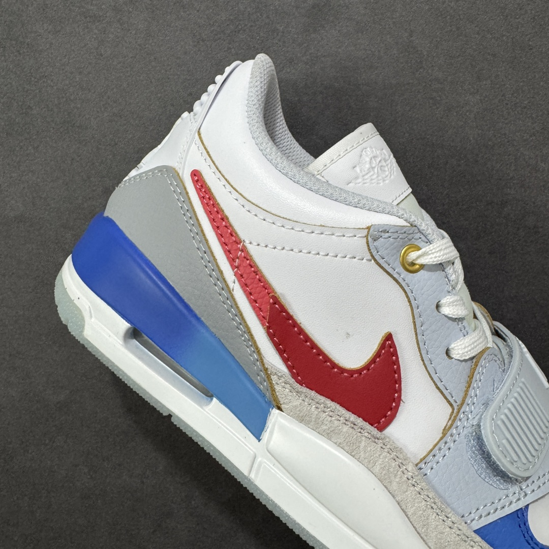 图片[6]-福利特价【GQ福利】Air Jordan Legacy AJ312 复古篮球鞋 市场最强独一档产物 全套原纸板楦头开发 原厂大底磨具加持立体防滑纹理 原档数据后跟TPU子母扣魔术贴 原装可视Air Sole气垫 原汁原味最完美的312代版型 唯一正确鞋头趴度弧度高度鞋身腰线 进口港宝加持 后跟自然饱满 全鞋荧光划线卡点 追求极致完美 每一双都是工艺品 多重QC质检 超越公司货的品控标准 实实在在的免检产品 鞋身采用了皮革材质打造 横跨鞋面的魔术贴十分吸睛 侧面的Swoosh Logo的一部分被鞋面遮挡了一部分 颇具玩味 魔术贴上标有NK标识 而鞋舌上是Jordan的经典红色飞翼Logo 后跟和鞋底均采用了AJ3的设计 后跟上同样也使用了经典的爆裂纹图案 货号：DV9127-101 尺码：36 36.5 37.5 38 38.5 39 40 40.5 41 42 42.5 43 44 44.5 45-选品中心