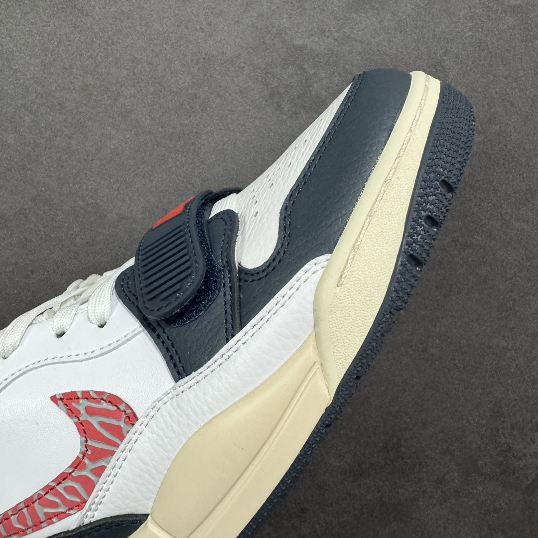 图片[5]-福利特价【GQ福利】Air Jordan Legacy AJ312 复古篮球鞋 市场最强独一档产物 全套原纸板楦头开发 原厂大底磨具加持立体防滑纹理 原档数据后跟TPU子母扣魔术贴 原装可视Air Sole气垫 原汁原味最完美的312代版型 唯一正确鞋头趴度弧度高度鞋身腰线 进口港宝加持 后跟自然饱满 全鞋荧光划线卡点 追求极致完美 每一双都是工艺品 多重QC质检 超越公司货的品控标准 实实在在的免检产品 鞋身采用了皮革材质打造 横跨鞋面的魔术贴十分吸睛 侧面的Swoosh Logo的一部分被鞋面遮挡了一部分 颇具玩味 魔术贴上标有NK标识 而鞋舌上是Jordan的经典红色飞翼Logo 后跟和鞋底均采用了AJ3的设计 后跟上同样也使用了经典的爆裂纹图案 货号：DV9127-101 尺码：36 36.5 37.5 38 38.5 39 40 40.5 41 42 42.5 43 44 44.5 45-选品中心