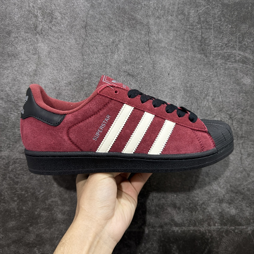 【公司级】Adidas Originals SUPERSTAR VINTAGE 经典贝壳头古着系列低帮百搭休闲运动板鞋“皮革黑红白复古版” 货号： JQ3220 尺码：35-45（半）-选品中心