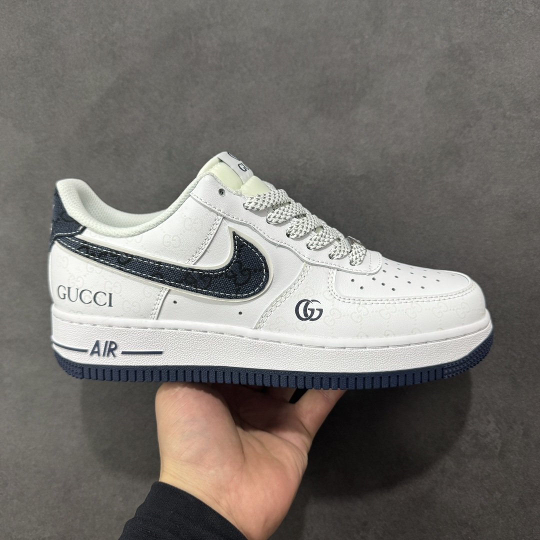 【定制版】NIke Air Force 1 \’07 Low “古驰联名-牛仔蓝印花”空军一号 低帮 运动鞋 休闲鞋 折边针车 工艺难度大 原楦头原纸板 原装鞋盒 定制五金配件 内置全掌气垫 原厂鞋底 货号：XX3168-196 尺码：36-45（半） 编码：HXSB310320-选品中心