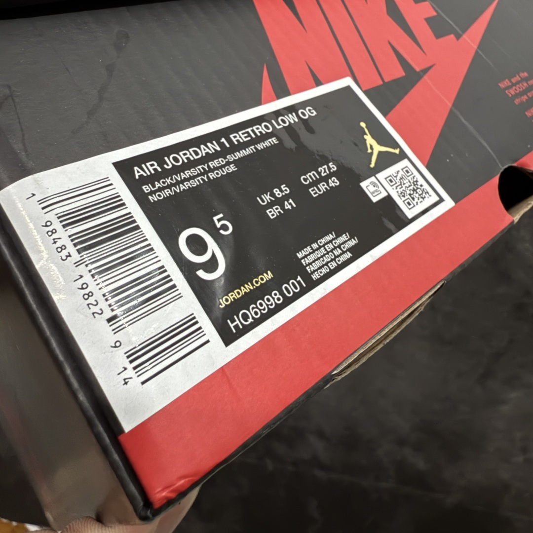 图片[9]-【KZ纯原】Air Jordan 1 Low OG 低帮 黑白红 禁穿后跟X AJ1低邦 白黑红 男女同款 乔丹篮球鞋系列 HQ6998-001 国内一线头部知名大厂出品 高端外贸零售专供品质 原鞋原楦头纸板开发 原厂防尘纸 极致一眼正品既视感 尺码：36-47.5带半码-选品中心
