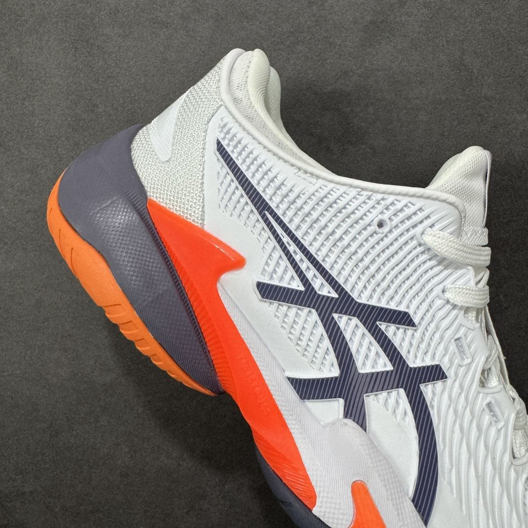 图片[6]-【公司级】Asics Court FF 3 织物合成革 防滑耐磨透气 低帮 网球鞋 COURT FF 3鞋面采用PU支撑裁片，提供了横向和纵向移动的灵活性的同时提升了足部移动时的稳定性；袜套式鞋口设计，提供很好的包裹性；分离式中足稳定片，改善扭转刚度，增加制动力和推进力；分离式后掌，增大触地面积之余，能够减少滑步耗时，降低身体负荷。 货号：1041A370-104 尺码：36-47 含半码 编码：FSB270280-选品中心