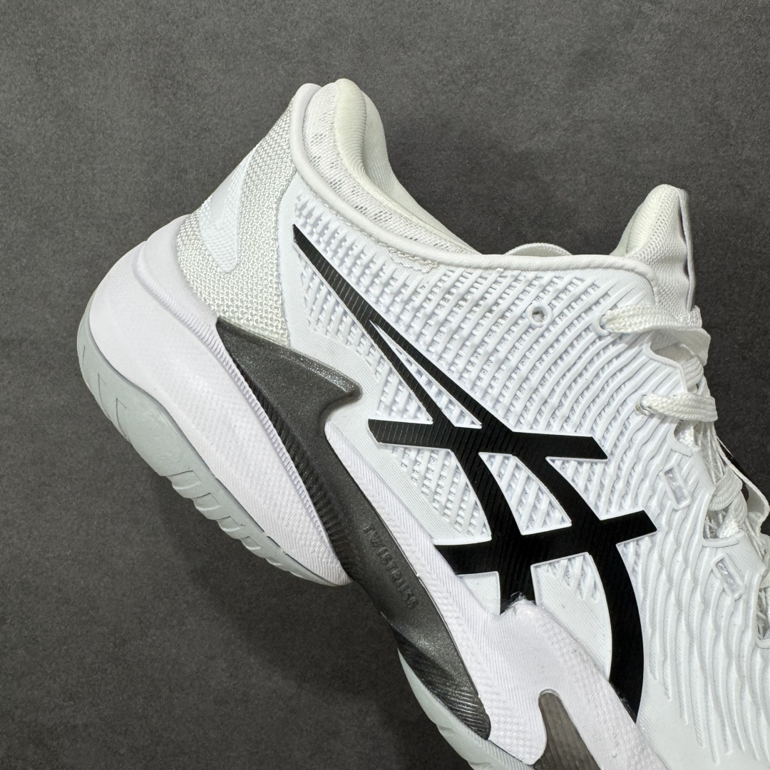 图片[6]-【公司级】Asics Court FF 3 织物合成革 防滑耐磨透气 低帮 网球鞋 COURT FF 3鞋面采用PU支撑裁片，提供了横向和纵向移动的灵活性的同时提升了足部移动时的稳定性；袜套式鞋口设计，提供很好的包裹性；分离式中足稳定片，改善扭转刚度，增加制动力和推进力；分离式后掌，增大触地面积之余，能够减少滑步耗时，降低身体负荷。 货号：1041A370-100 尺码：36-47 含半码 编码：FSB270280-选品中心