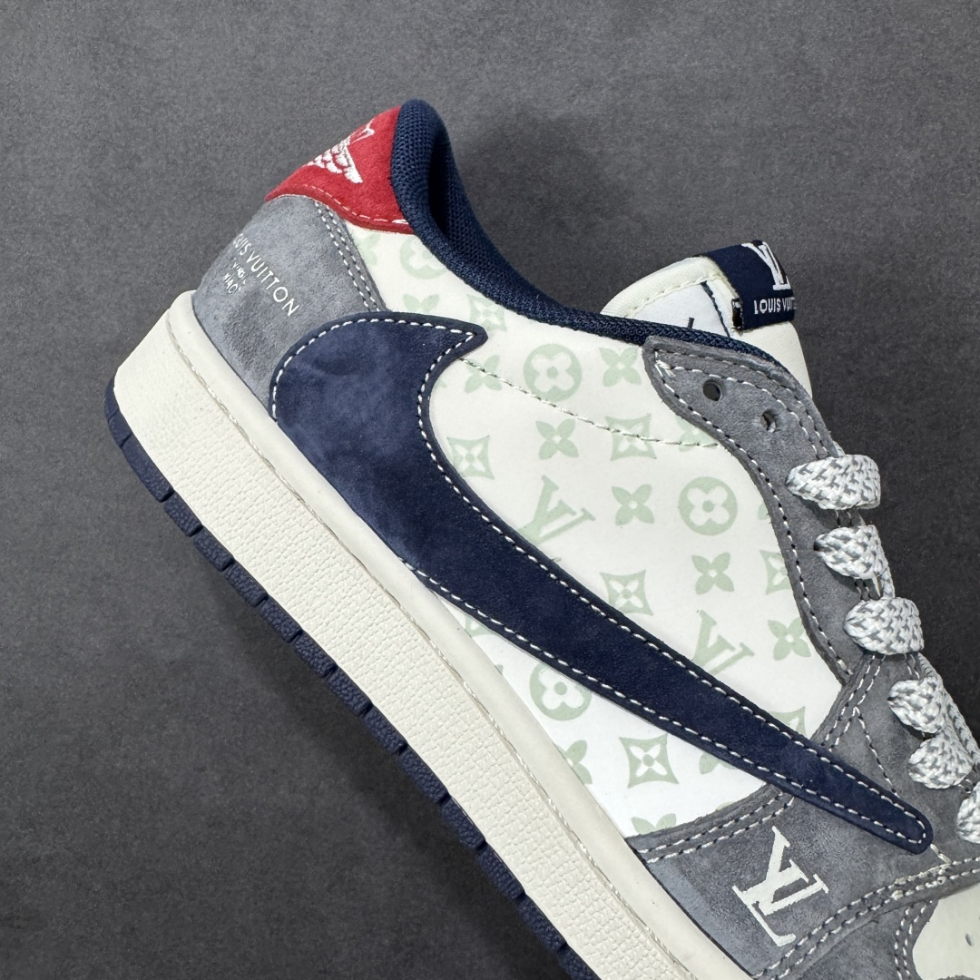 图片[6]-【定制版】Travis Scott x Fragment Design x Air Jordan 1 Low OG SP AJ1 乔1 LV联名 猪八蓝勾织标 低帮文化休闲板鞋  #多方联名合作融合了Travis Scott 独特的音乐风格，藤原浩个性的设计风格以及Jordan品牌的经典元素 使其成为一双具有独特身份和价值的鞋子 清新而立体的外观加上联名标识更突出了其独特身份 这种配色方案显示出活力和时尚感 在视觉上引人注目 鞋身的质感和细腻的细节处理使其显得高端而格调十足 这款“倒钩”联名是设计与创意完美结合 融合多方的个性风格是一款备受瞩目的潮流鞋款 货号：CX5050-Y36  尺码：36 36.5 37.5 38 38.5 39 40 40.5 41 42 42.5 43 44 44.5 45-选品中心