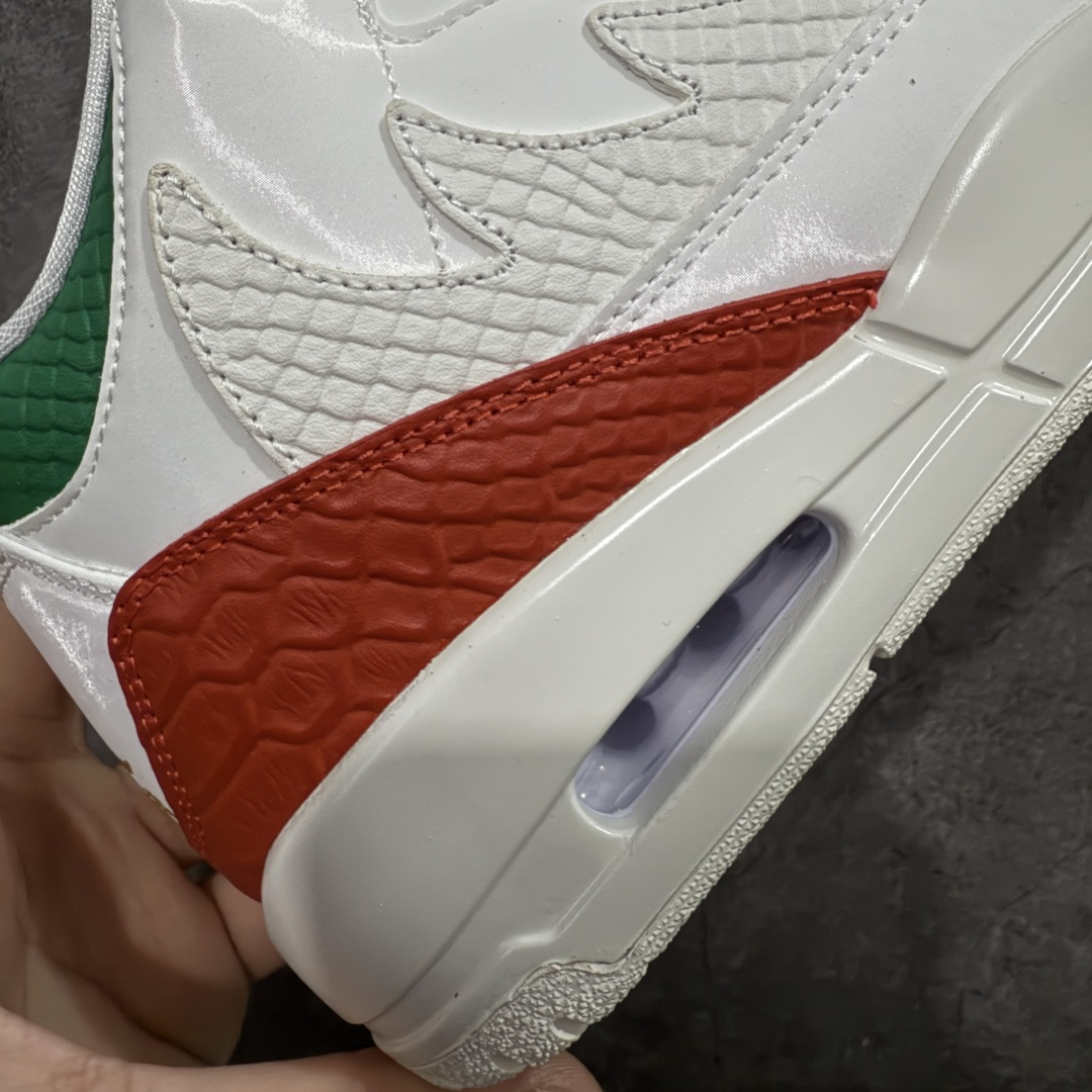图片[3]-【外贸纯原】Air Jordan 3 Mexico \”El Vuelo\” 墨西哥独立日 AJ3 乔丹3代 aj3 乔3 白红绿 男女同款 乔丹篮球鞋系列 设计灵感源自墨西哥城的墨西哥职业摔跤传统，将Michael Jordan标志性的飞行姿态与戴面具的摔跤手在擂台上空翻腾的动作相连接；设计上，鞋款整体以巅峰白色皮革鞋面为基础，点缀受墨西哥国旗启发的绿色、白色和红色元素。纹理皮革与亮面拼接而成的图案覆盖层，呼应了传统摔跤手面具的造型。金色鞋带孔和鞋舌Jumpman Logo标志，为鞋款注入冠军风范，而松绿色和龙红色细节则为球鞋增添节日氛围。鞋身最大的亮点莫过于侧边波浪形的Swoosh Logo设计也呼应了鞋款为摔跤手面具的造型，该设计还是第一次在Jordan鞋款上体现，后跟Jumpmaan Logo及Air也以金色刺绣妆点，另外鞋舌内还绣有西班牙语\”QUE FUERZA\”和\”MAS VALE MANA\”，意为\”何等力量\”和\”智慧更重要\”，在墨西哥摔跤文化中常见，既致敬了擂台上的搏斗，也强调了战略思维的重要性。 货号：IO1752-100 尺码：40 40.5 41 42 42.5 43 44 44.5 45 46 47.5 48.5-选品中心